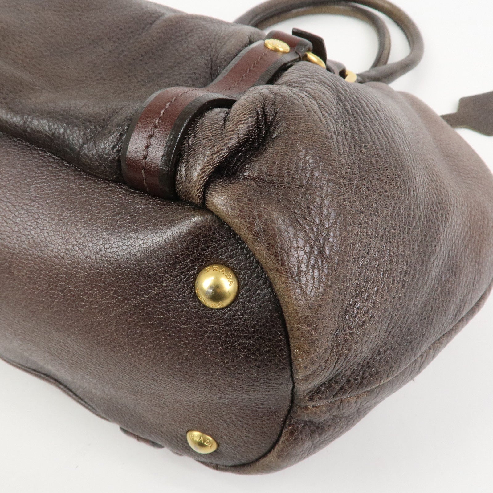 PRADA Leather 2Way Bag Hand Bag Shoulder Bag Brown