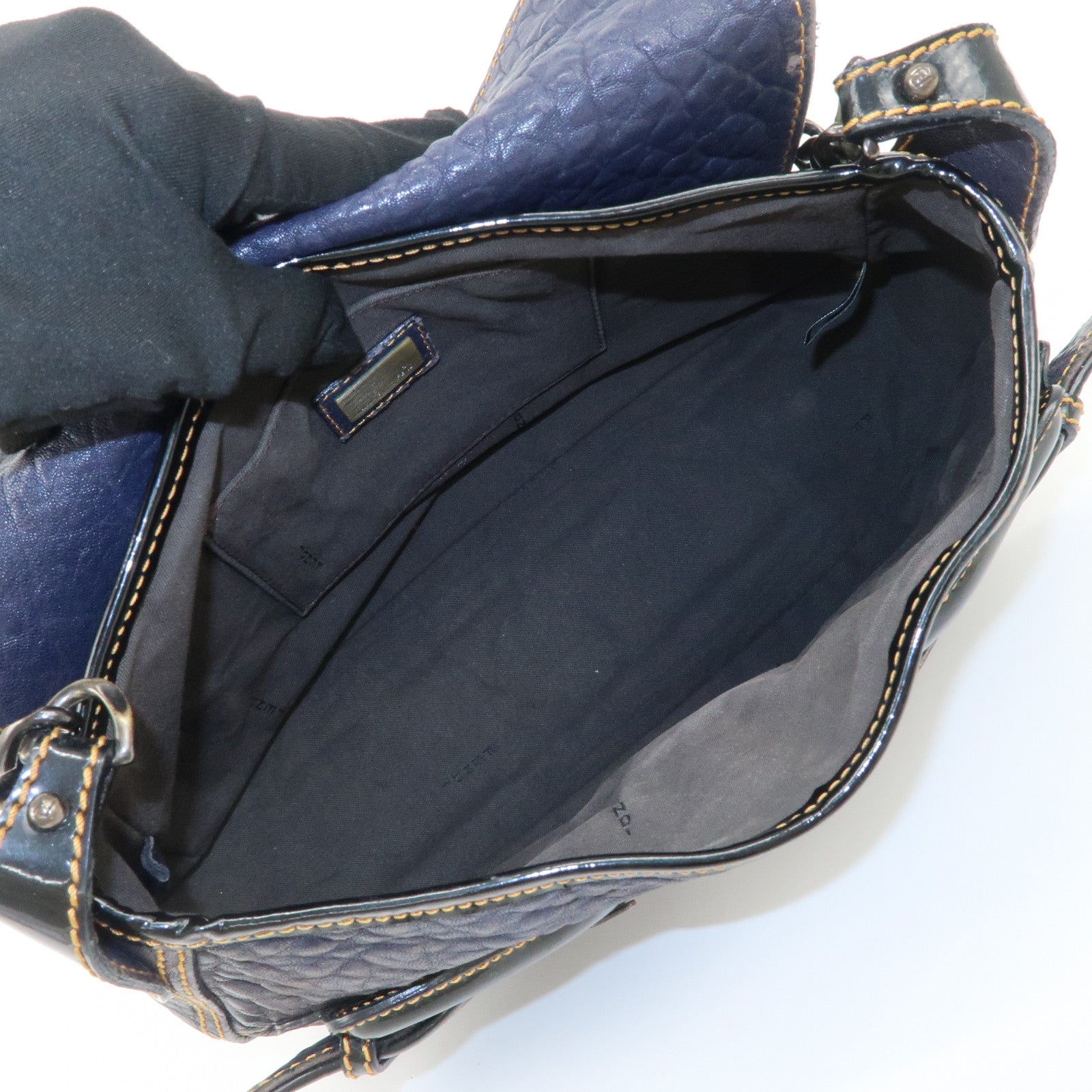 FENDI Leather Patent Leather shoulder Bag Belt Navy 8BR551