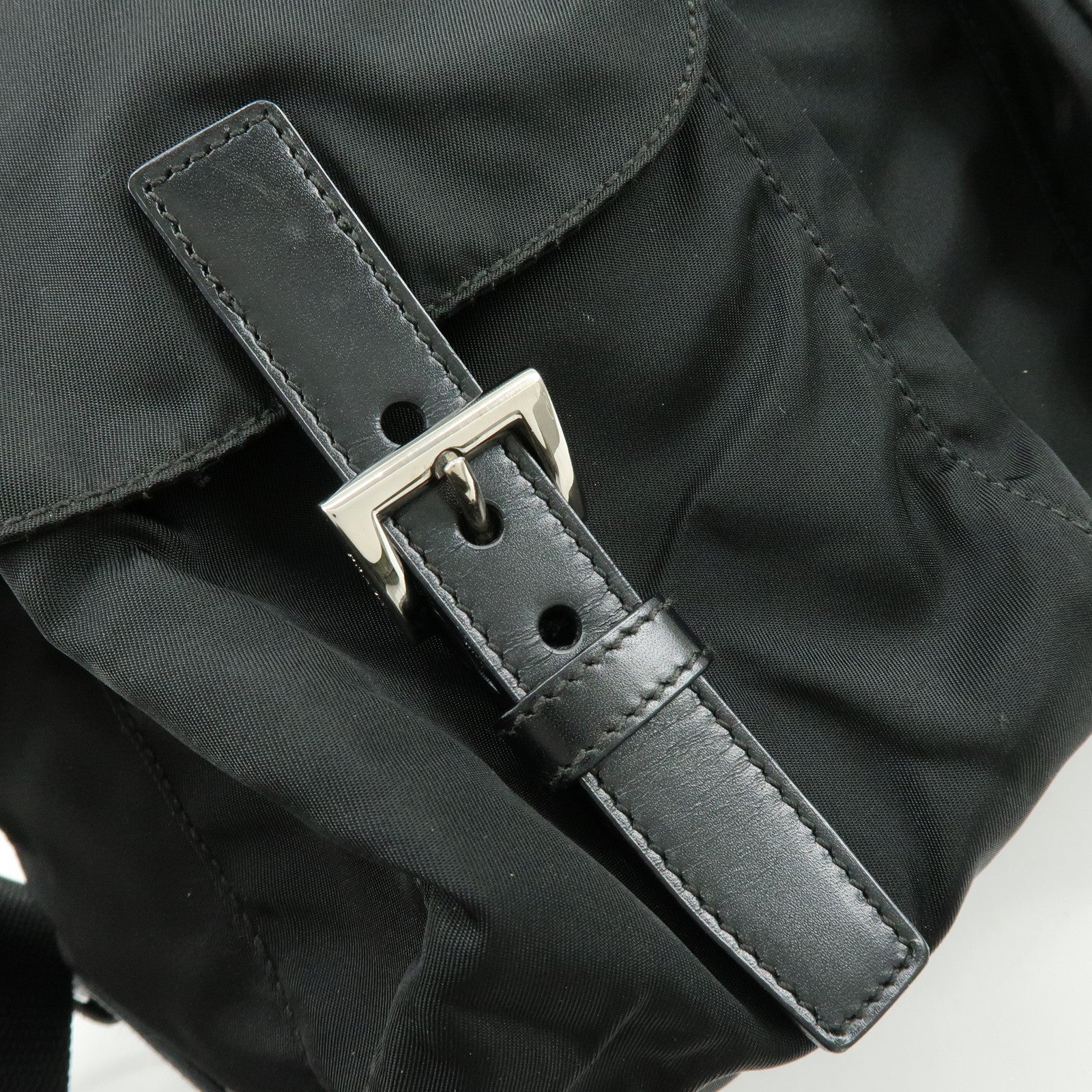 PRADA Triangle Logo Nylon Leather Backpack Rucksuck Black