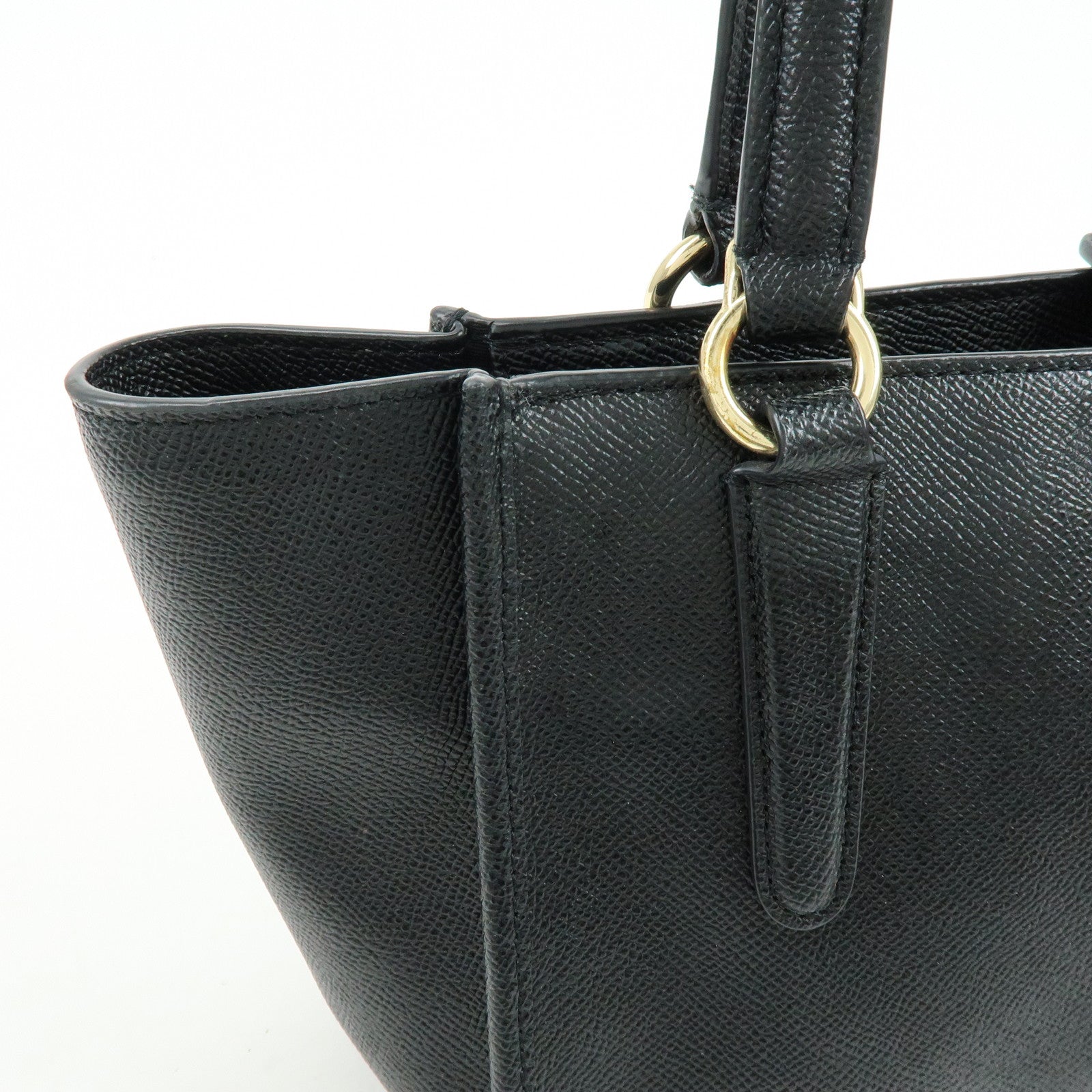 COACH Logo Leather Hand Bag Tote Bag Shouder Bag Black