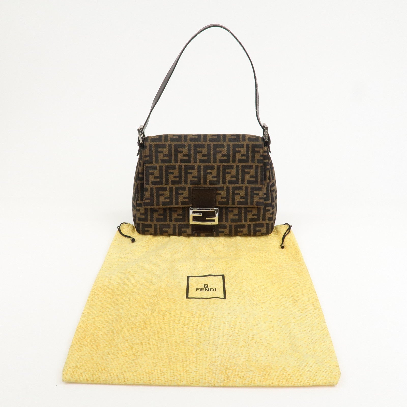 FENDI Mamma Zucca Baguette Canvas Leather Shoulder Bag 26325