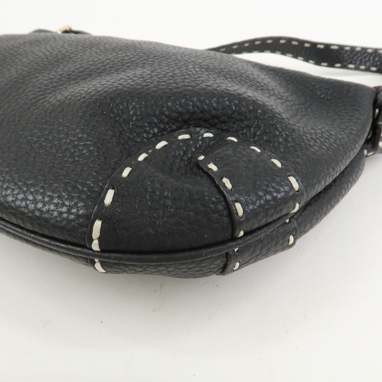 FENDI Selleria Logo Leather Shoulder Bag Hand Bag Black
