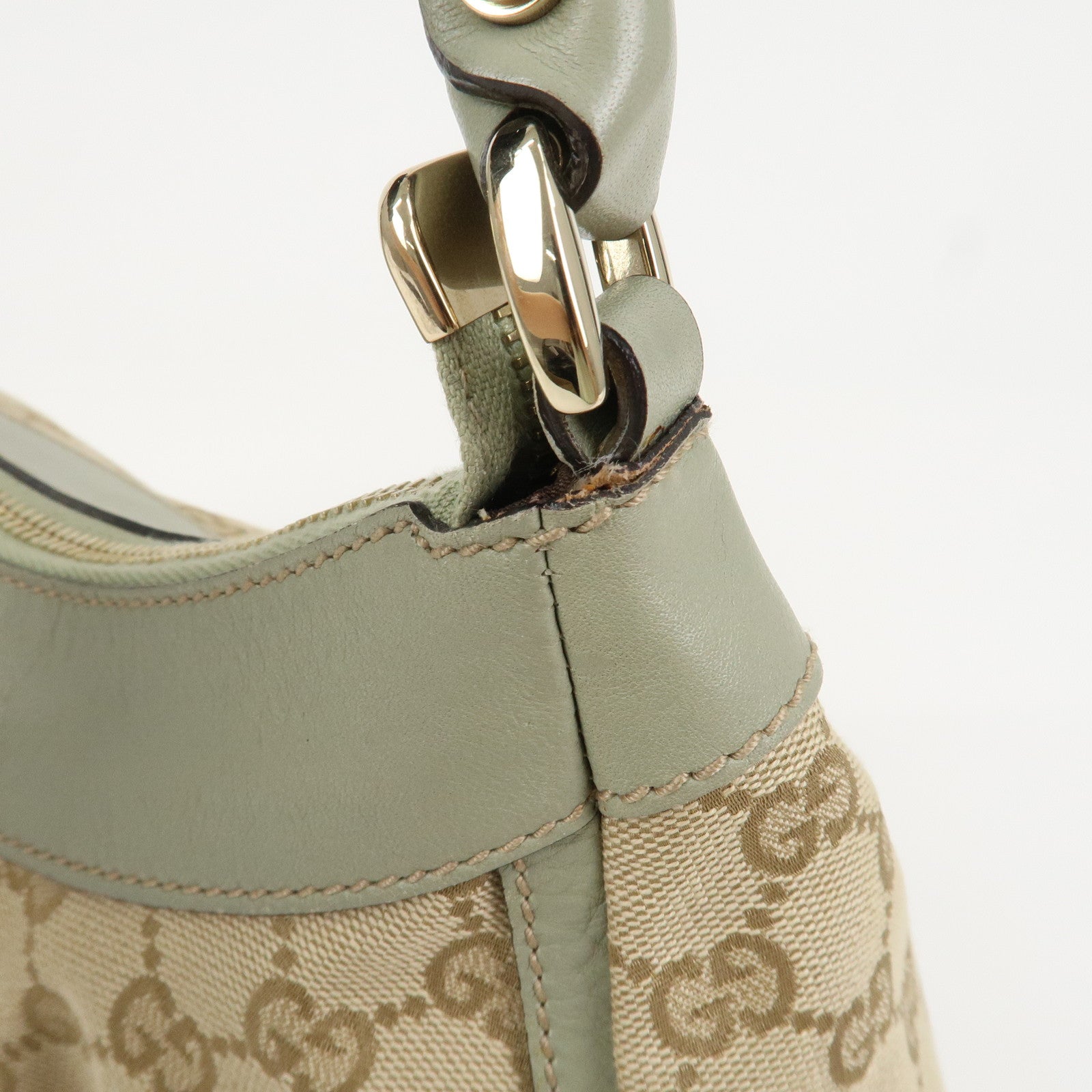 GUCCI Abbey GG Canvas Leather Shoulder Hand Bag Beige Green 190525