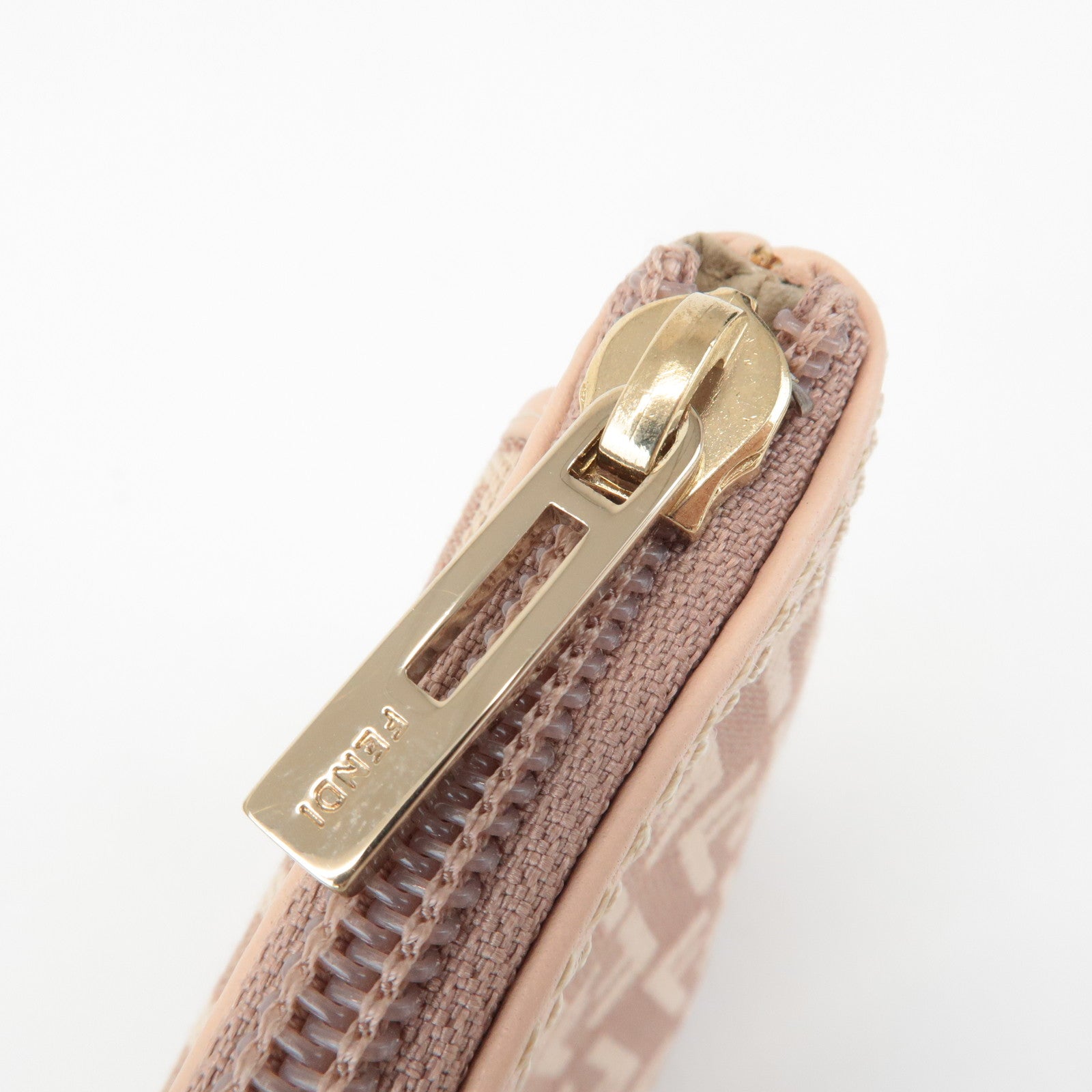 FENDI Zucchino Canvas Leather Pouch Purse Pink 8N0038