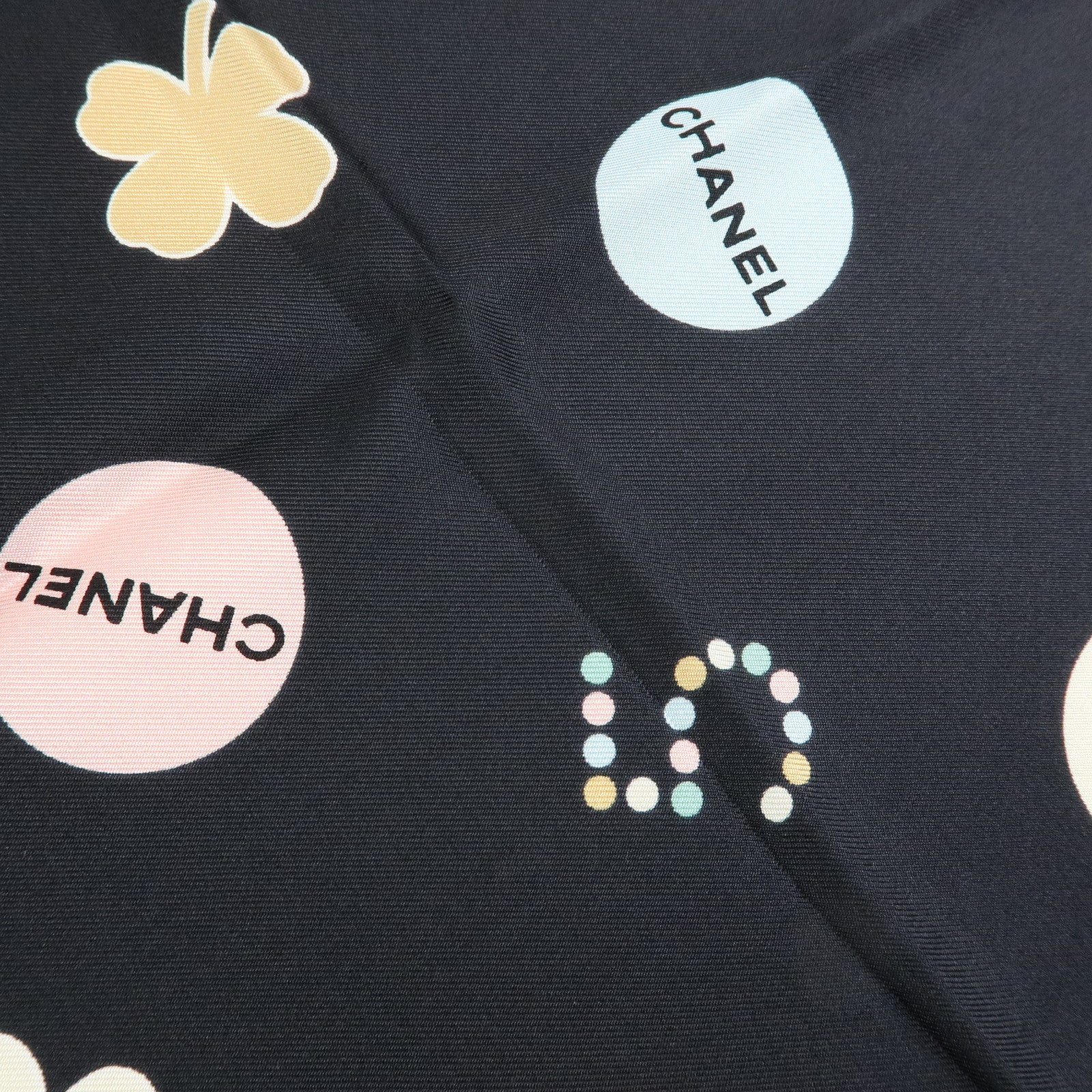 CHANEL No.5 Silk 100% Scarf Black Multicolor