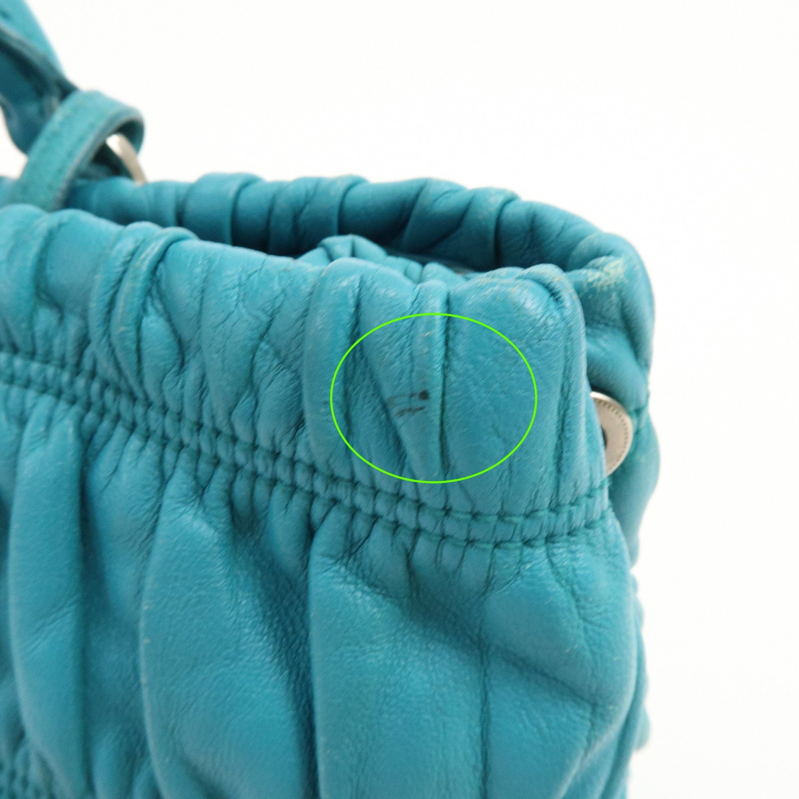 PRADA Leather 2Way Bag Hand Bag Shoulder Bag Turquoise Blue