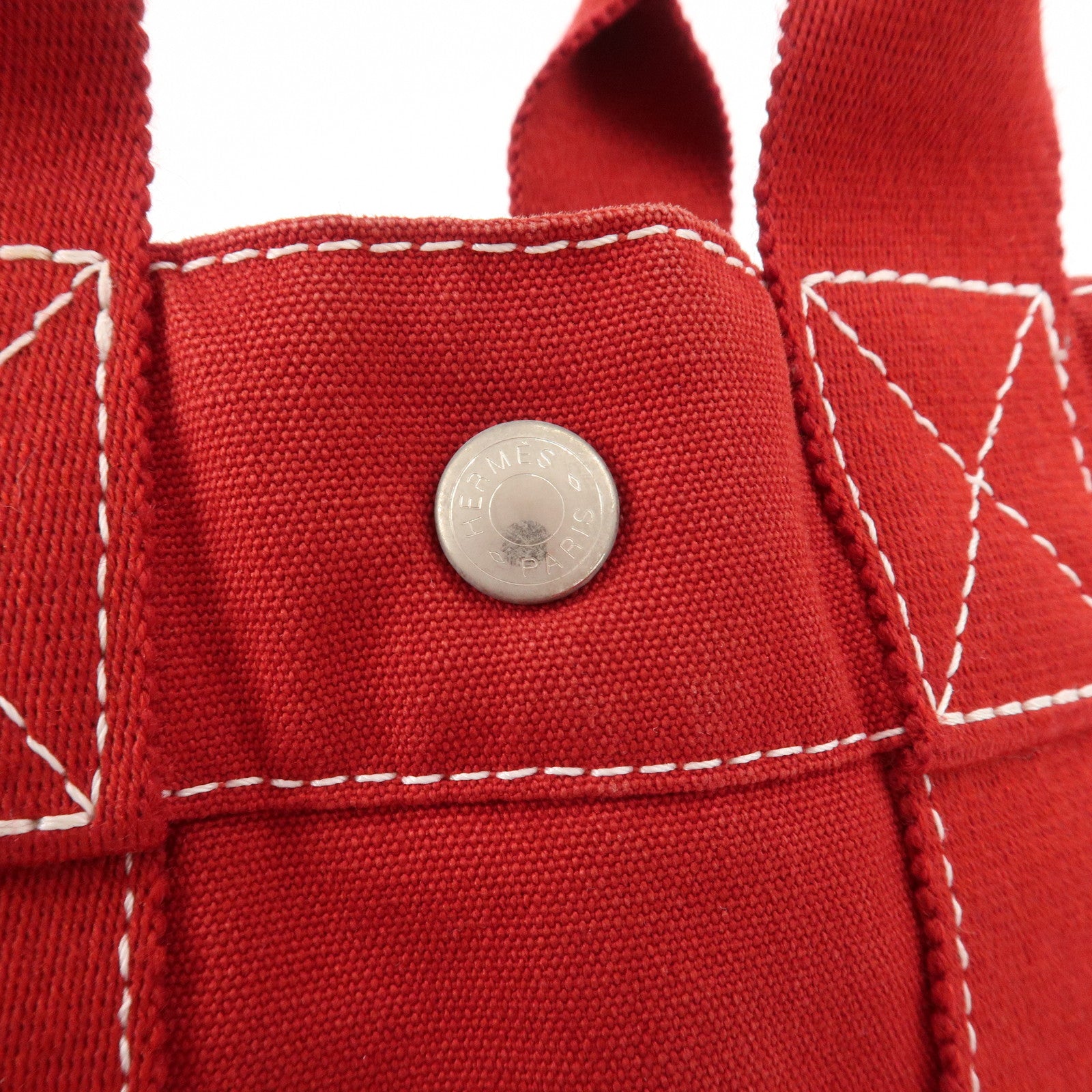 HERMES Deauville PM Canvas Tote Bag Hand Bag Red
