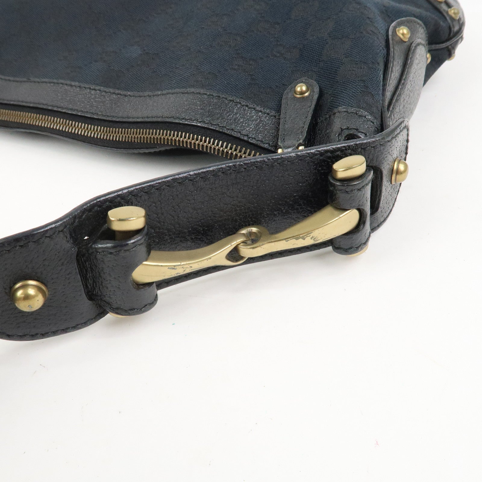 GUCCI Sherry GG Canvas Leather Studs Shoulder Bag Black 144011