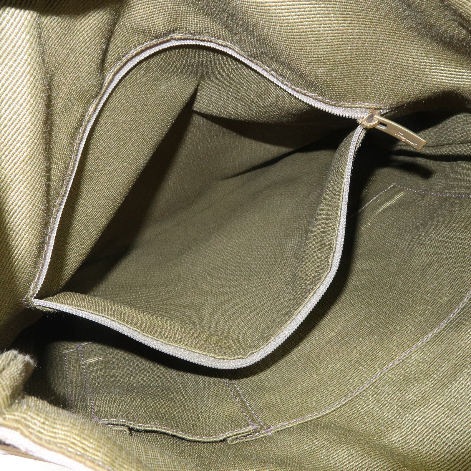 Ferragamo Gancini Canvas Leather Shoulder Bag Tote Bag Brown