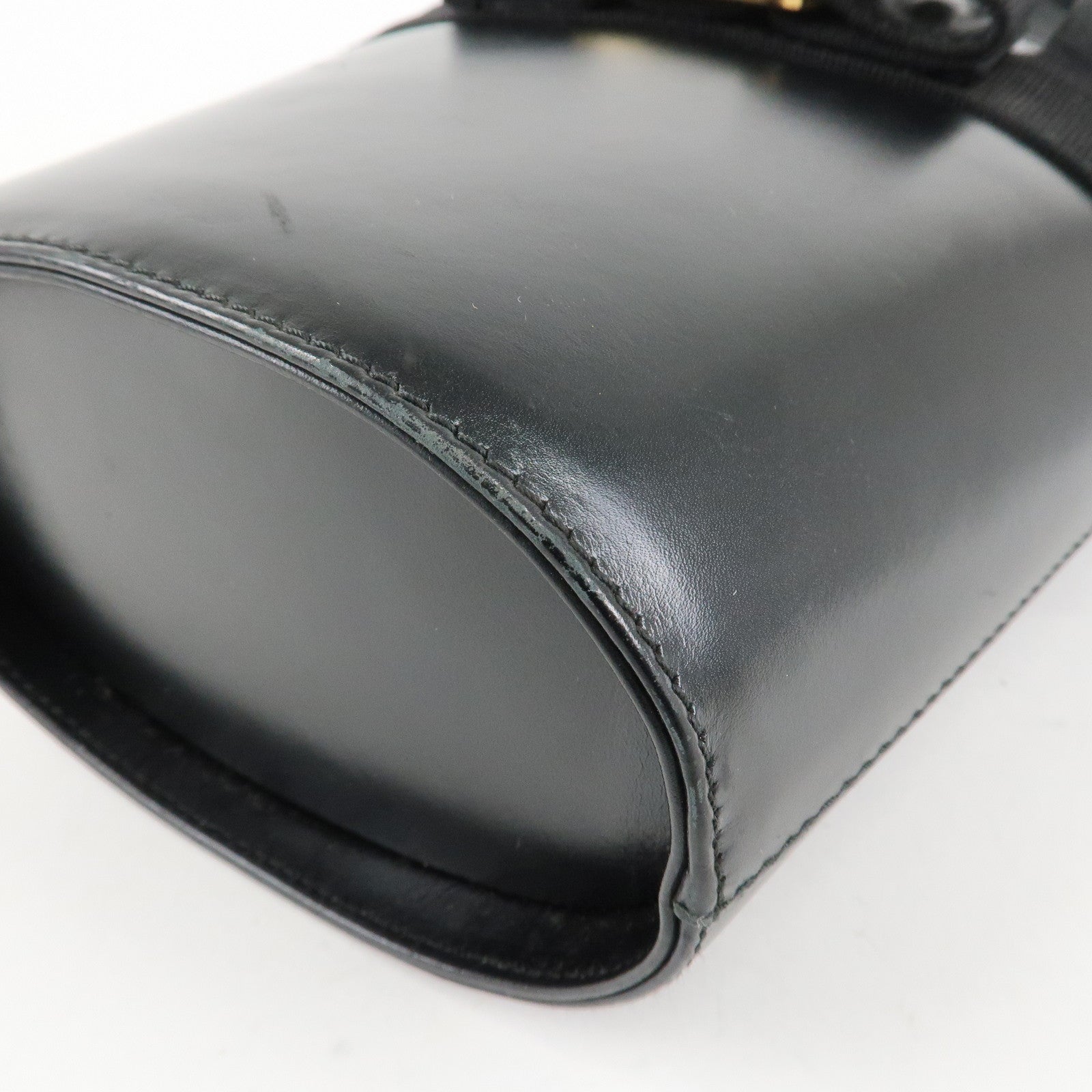 Ferragamo Vara Ribbon Leather Hand Bag Gold HDW Black Used