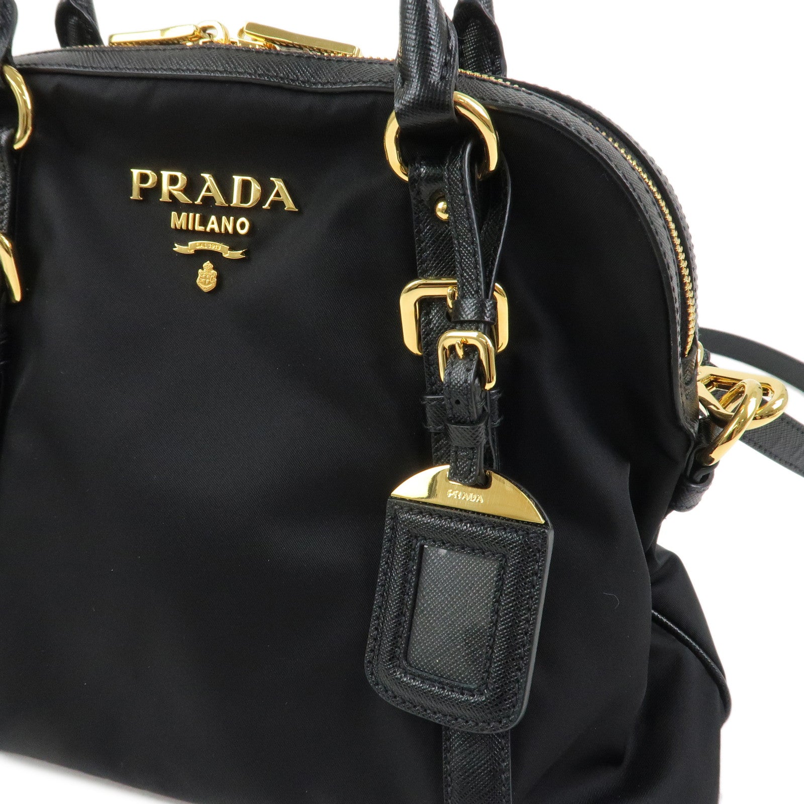 PRADA Tessuto Nylon Saffiano Leather 2Way Hand Shoulder Bag 1BB013