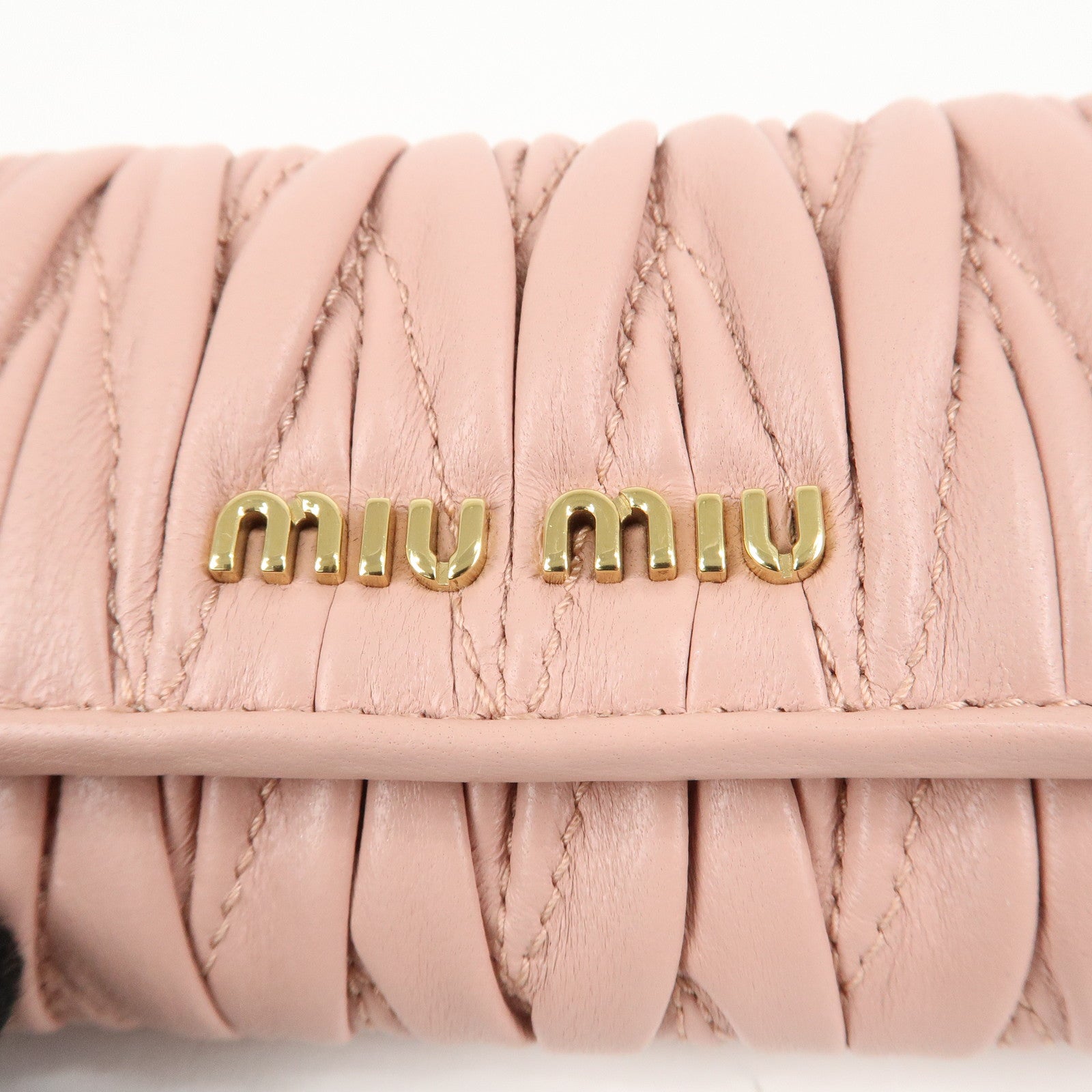 MIU MIU Matelasse Leather Key Case 6 Key Rings Pink 5PG222 Used