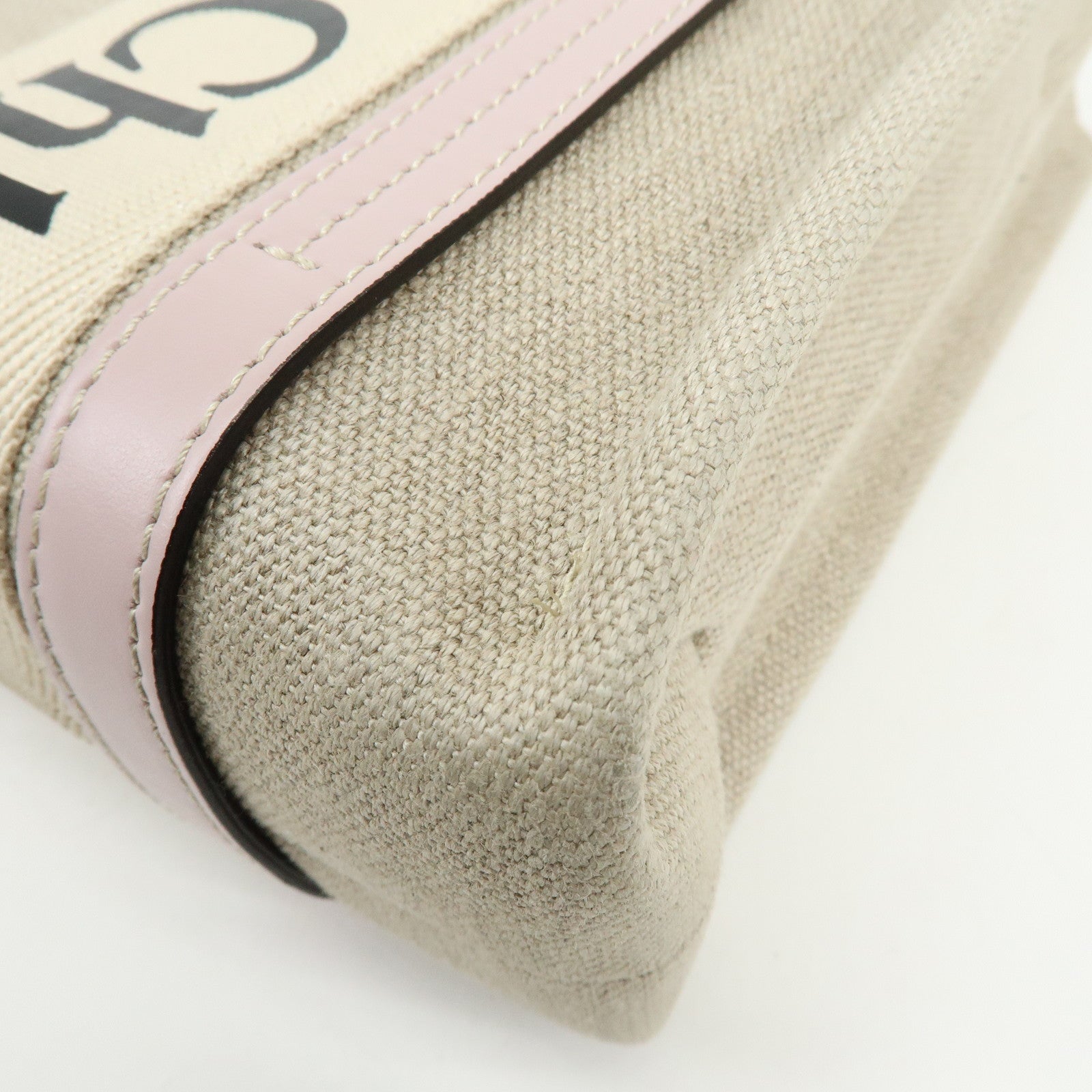 Chloe Woody Canvas Leather 2Way Bag Shoulder Bag Natural Pink