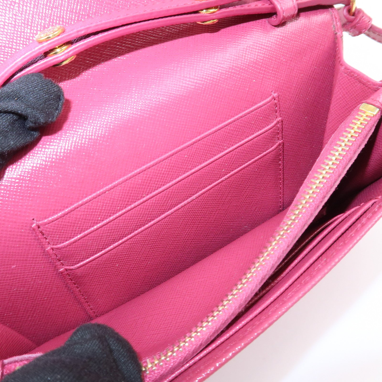PRADA Logo Saffiano Leather Shoulder Long Wallet Pink 1M1437