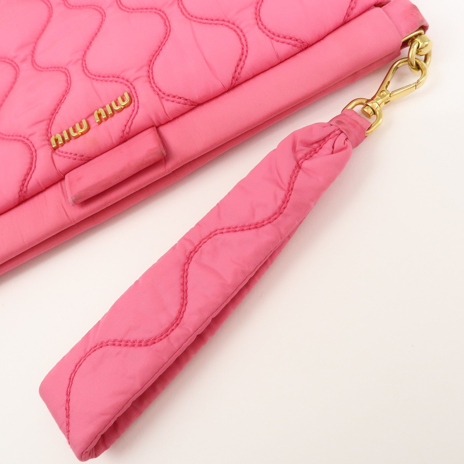 MIU MIU Nylon Clutch Bag Wristlet Bag Pink 5N1851
