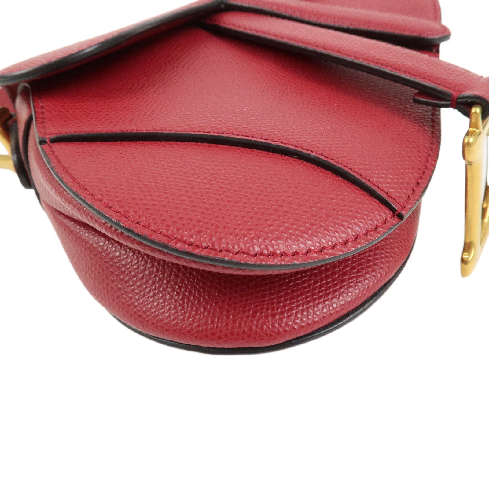 Christian Dior CD Logo Leather Saddle Bag Mini Hand Bag Red