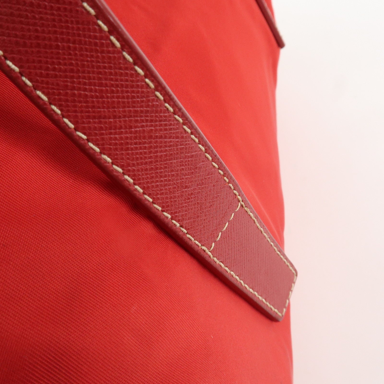 PRADA Triangle Logo Nylon Leather 2Way Shoulder Bag Hand Bag Red Used