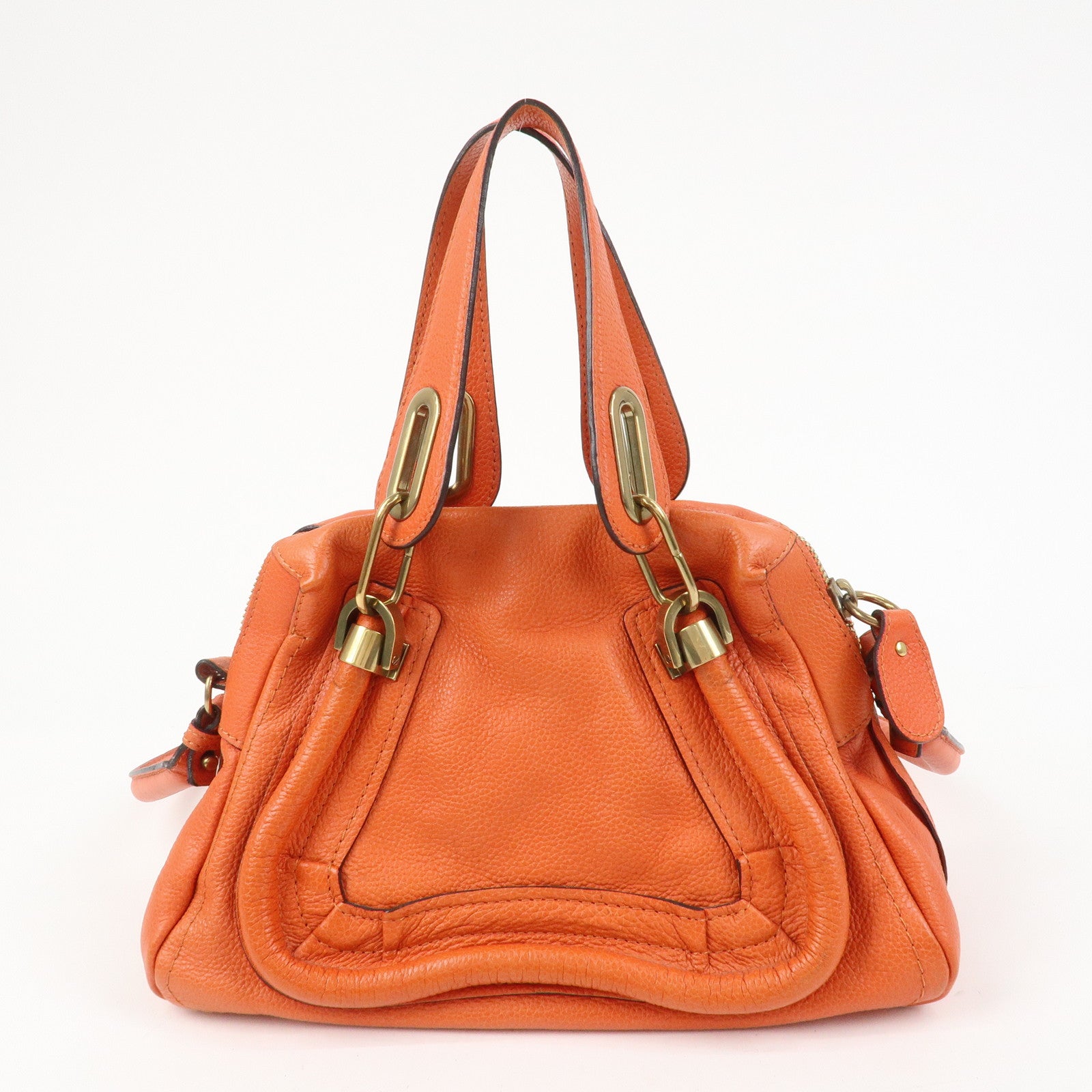 Chloe Parati Leather CH Shoulder Bag Hand Bag Orange