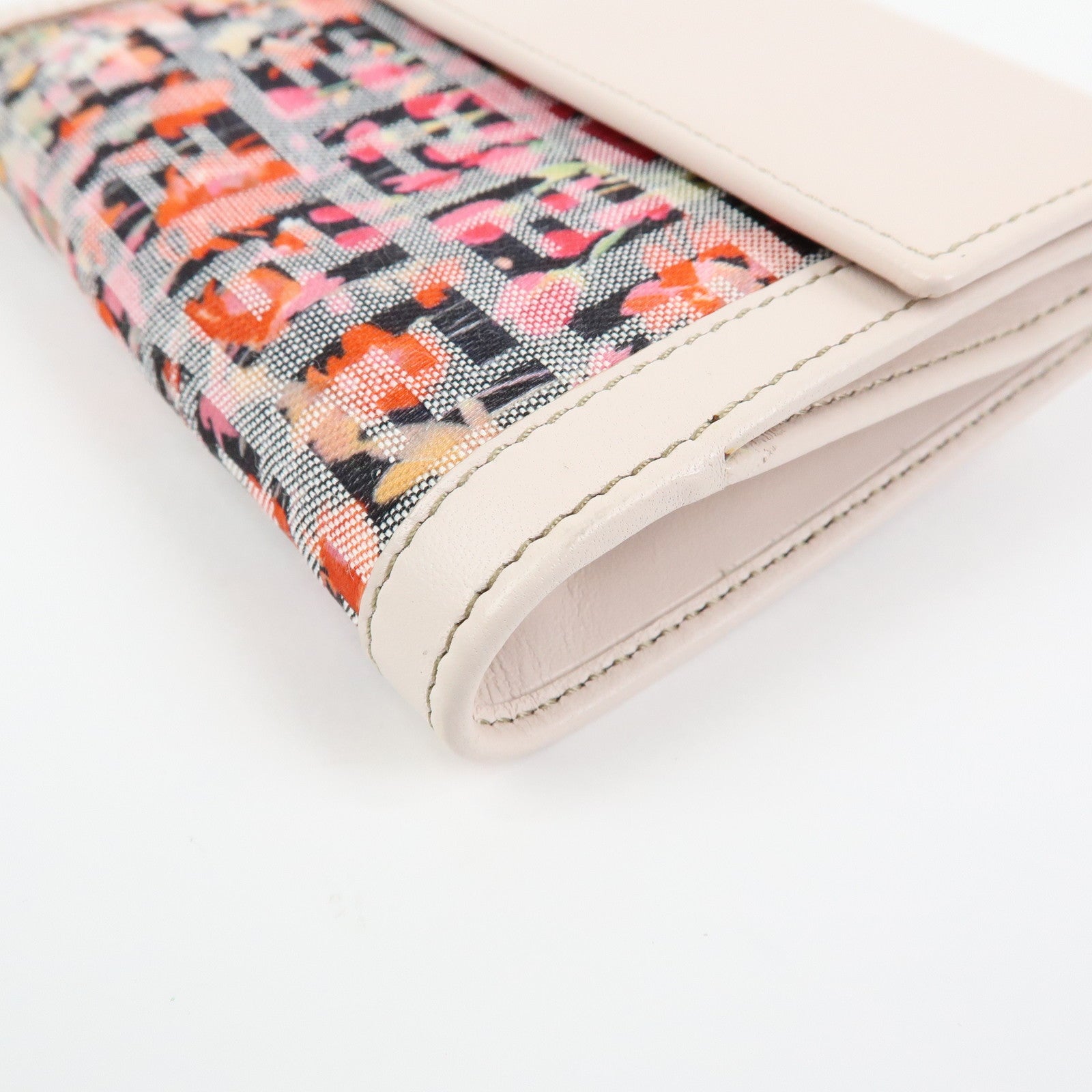 FENDI Zucchino Flower Canvas Leather Compact Wallet Pink 8M0188