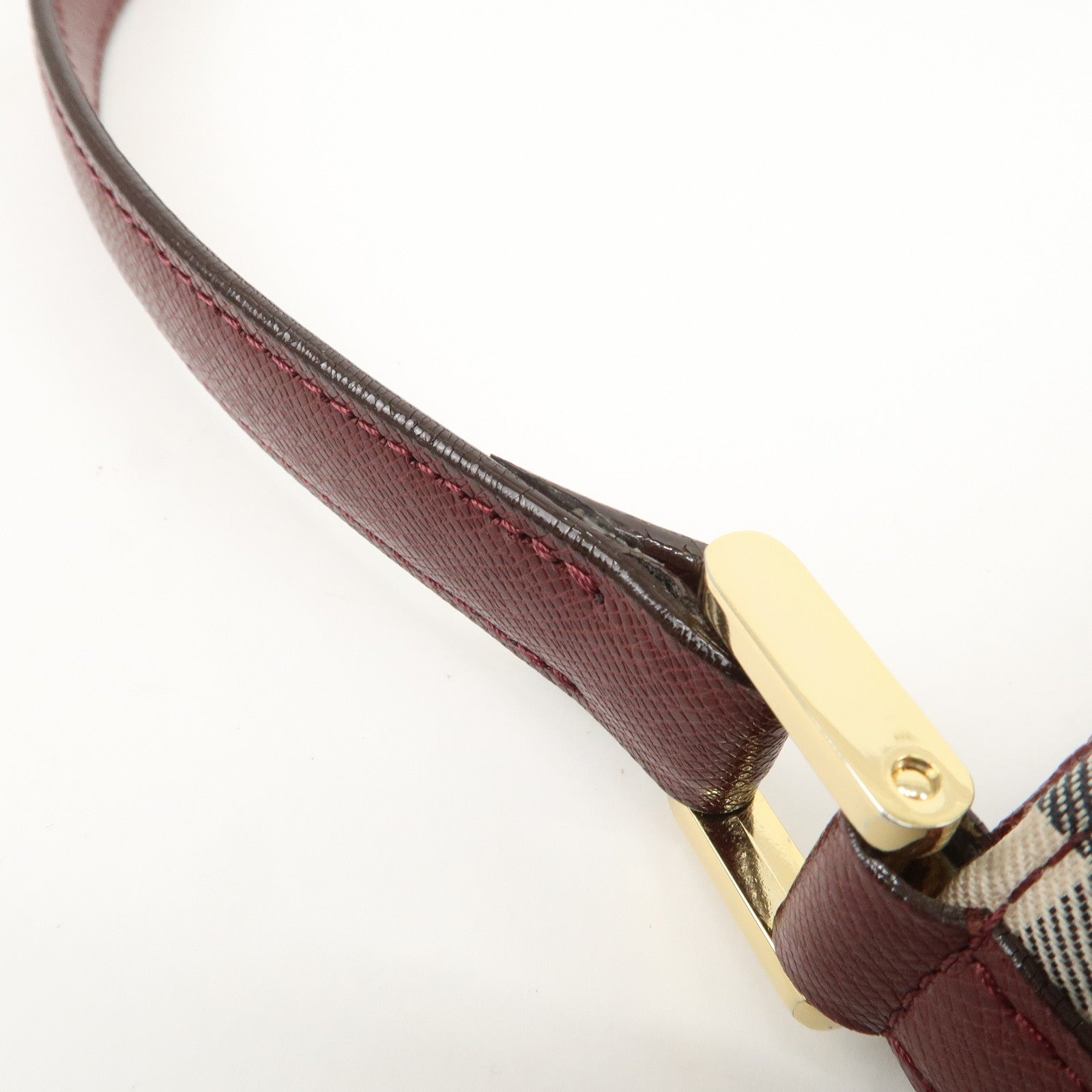 BURBERRY Leather Canvas Shoulder Bag Hand Bag Nova Plaid Bordeaux Used