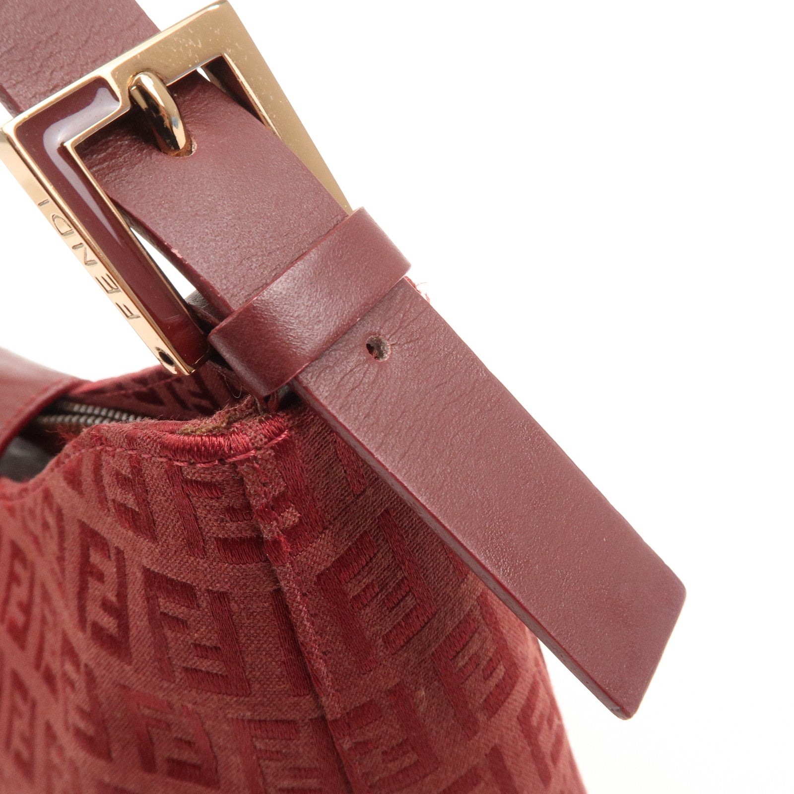 FENDI Zucchino Leather Canvas Shoulder Bag Hand Bag Red Used