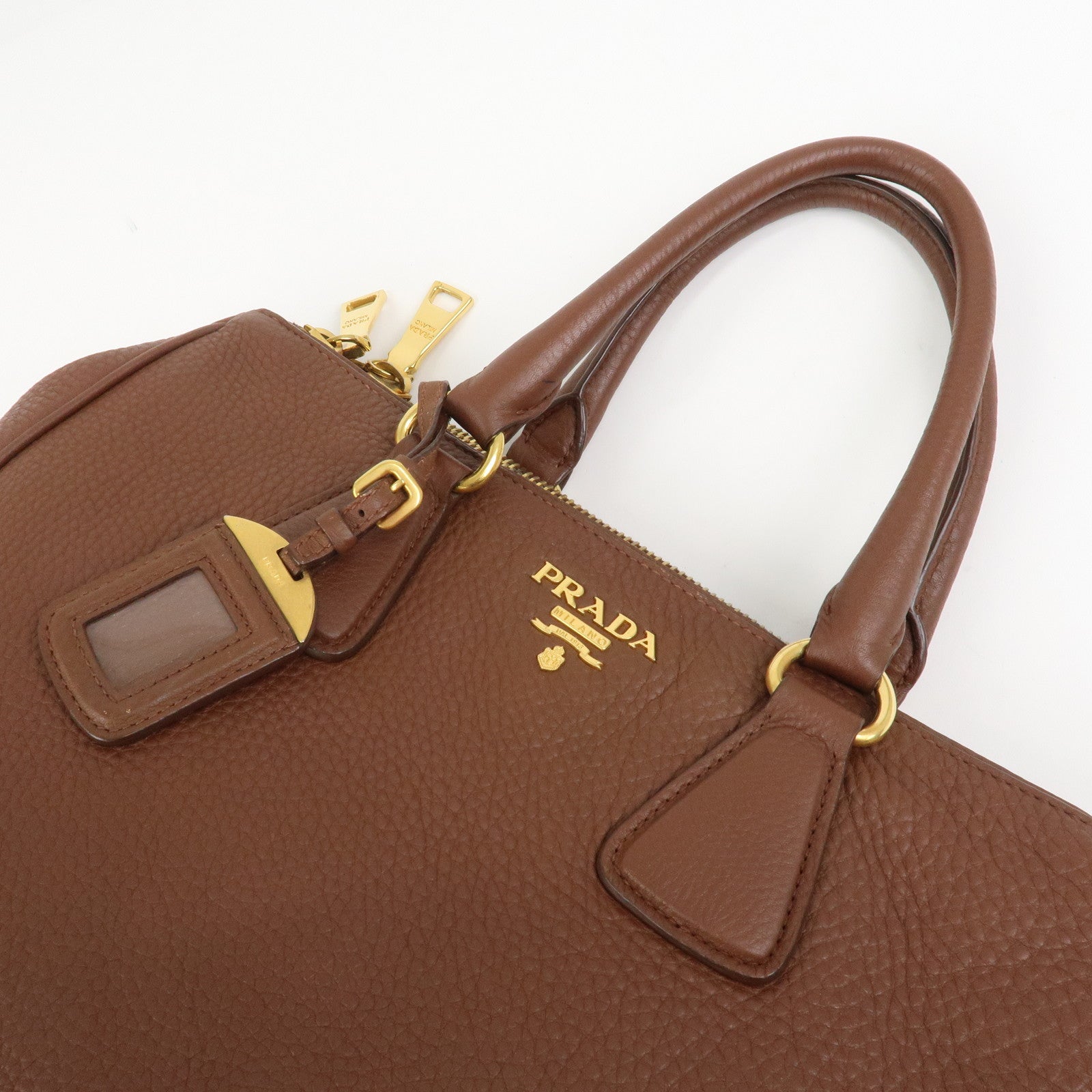 PRADA Logo Leather Hand Bag Tote Bag Brown