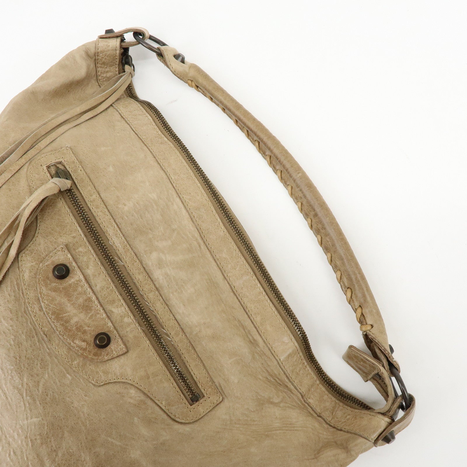 BALENCIAGA The City Editor’s Leather Shoulder Bag Beige 140442