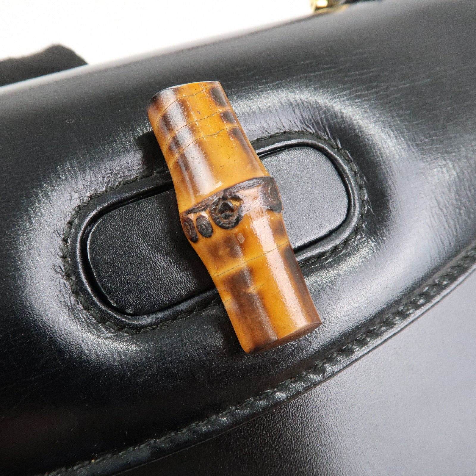 GUCCI Bamboo Logo Leather 2WAY Bag Hand Bag Black 000 2046