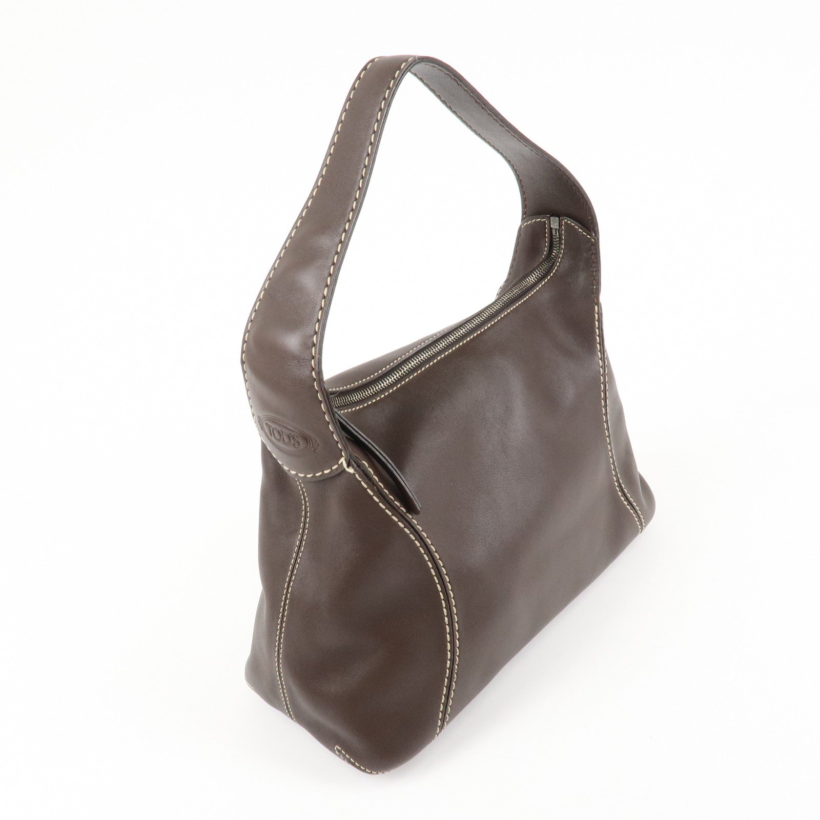 TOD'S Leather Shoulder Bag Hand Bag Brown Used