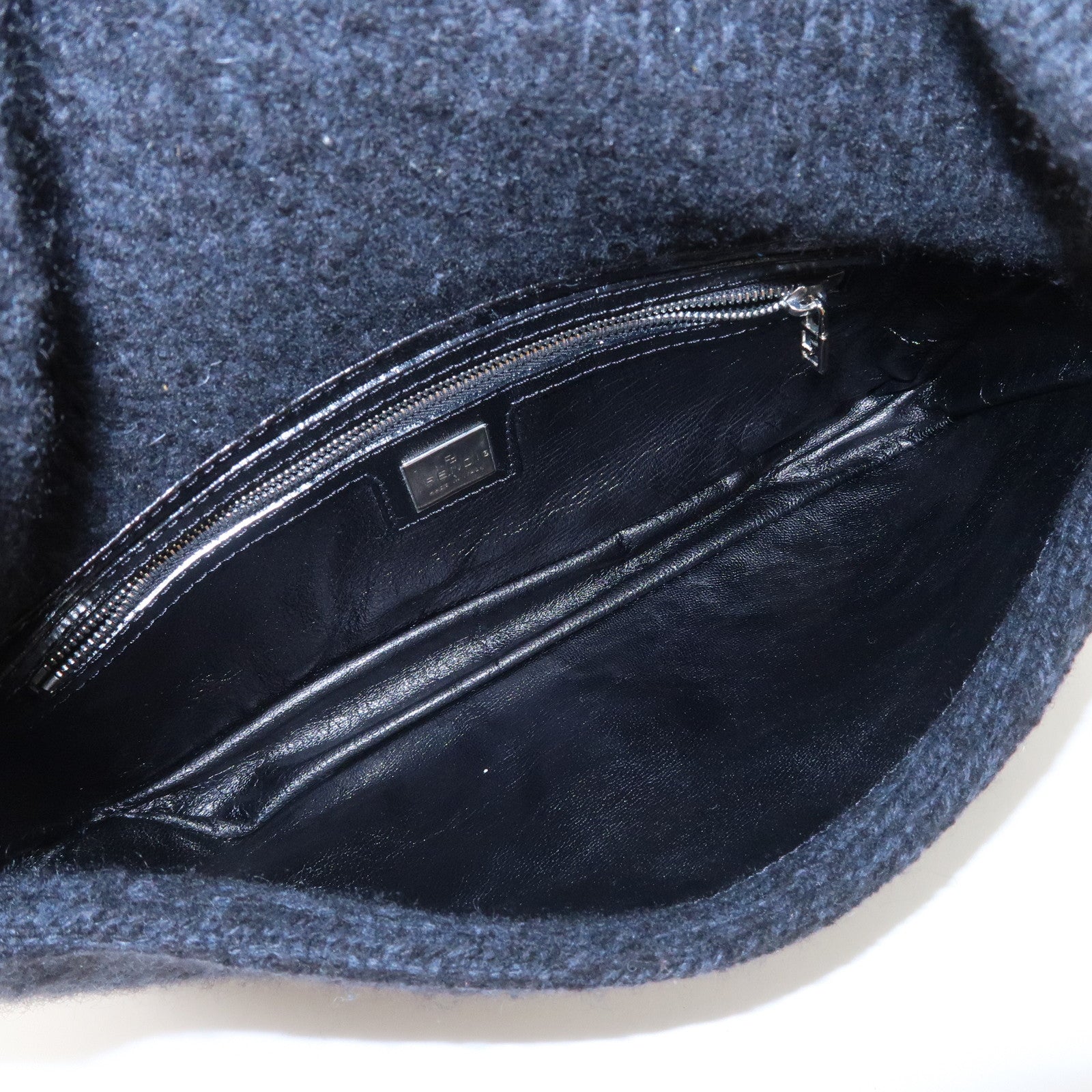 FENDI Mamma Baguette Knit Leather Shoulder Bag Dark Navy 26424