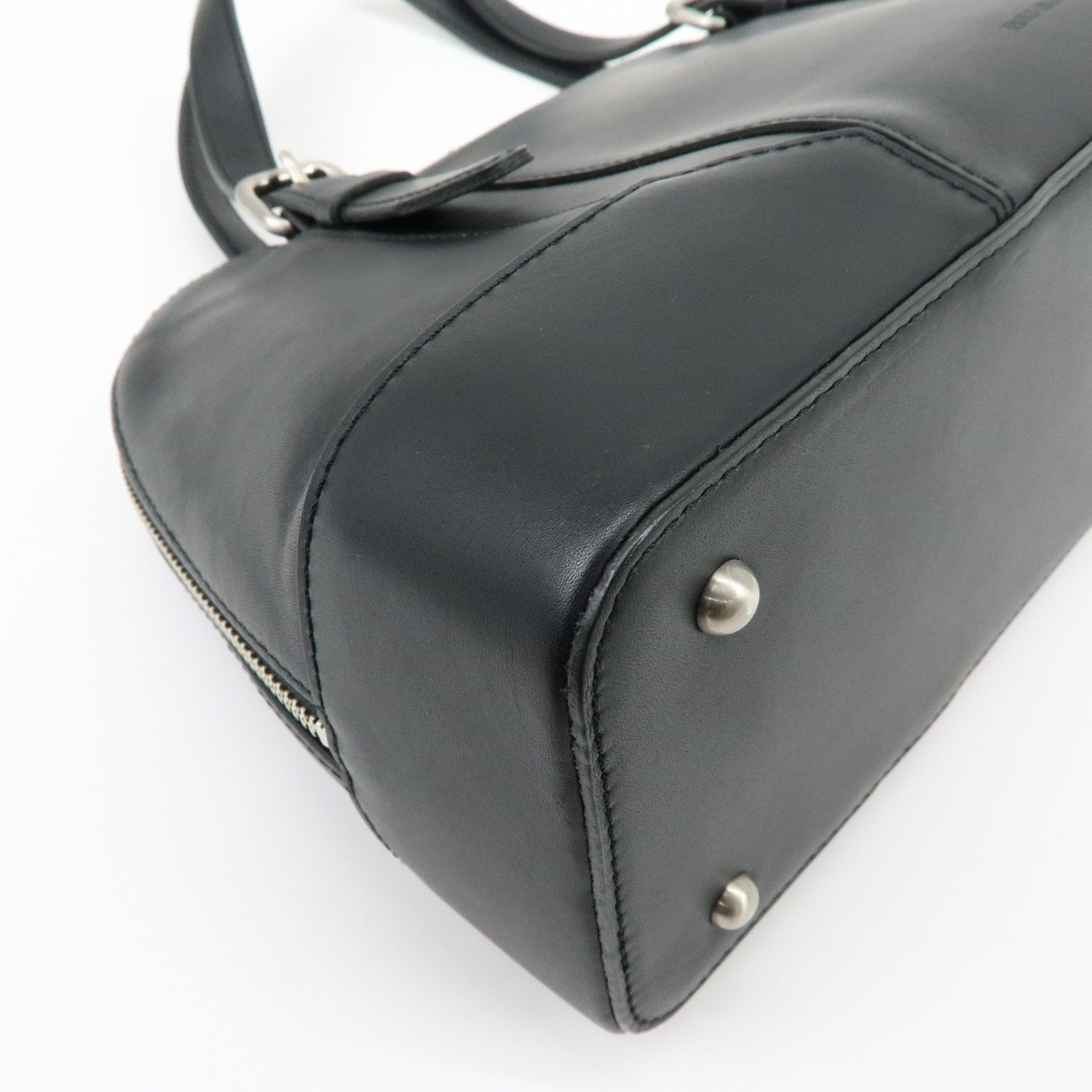 BURBERRY Leather Hand Bag Boston Bag Black