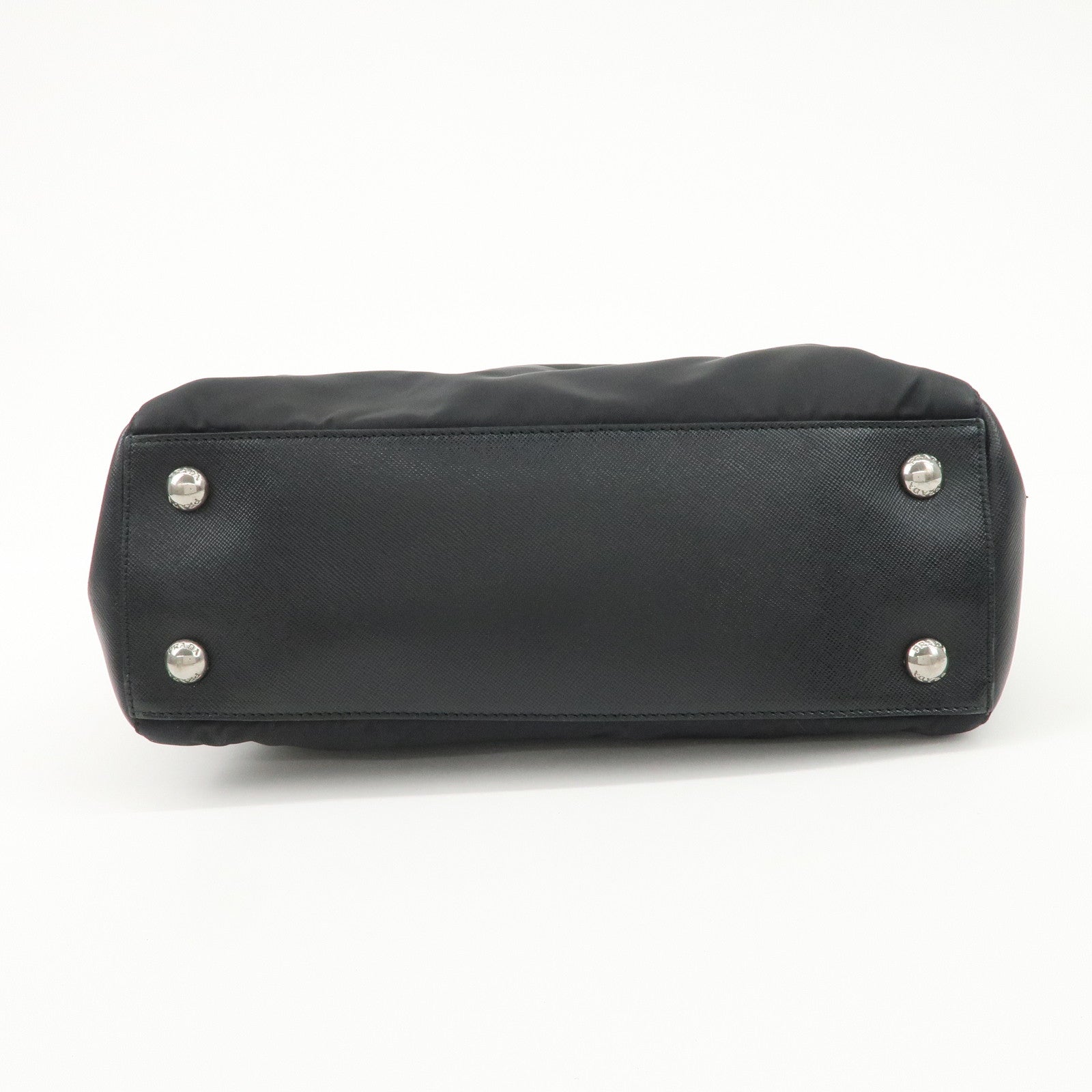 PRADA Triangle Logo Leather Nylon 2Way Bag Hand Bag Black Gold HDW Used