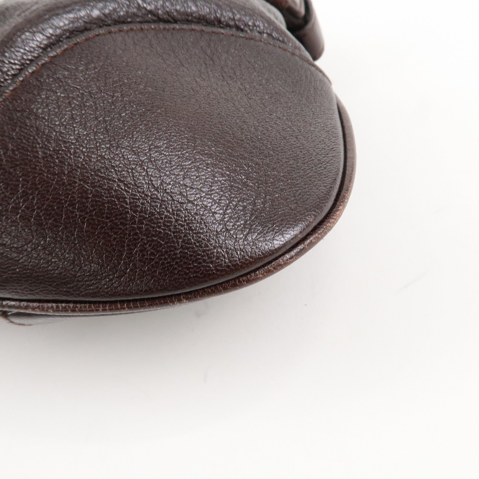 Ferragamo Ganchini Leather Shoulder Bag Hand Bag Dark Brown Used