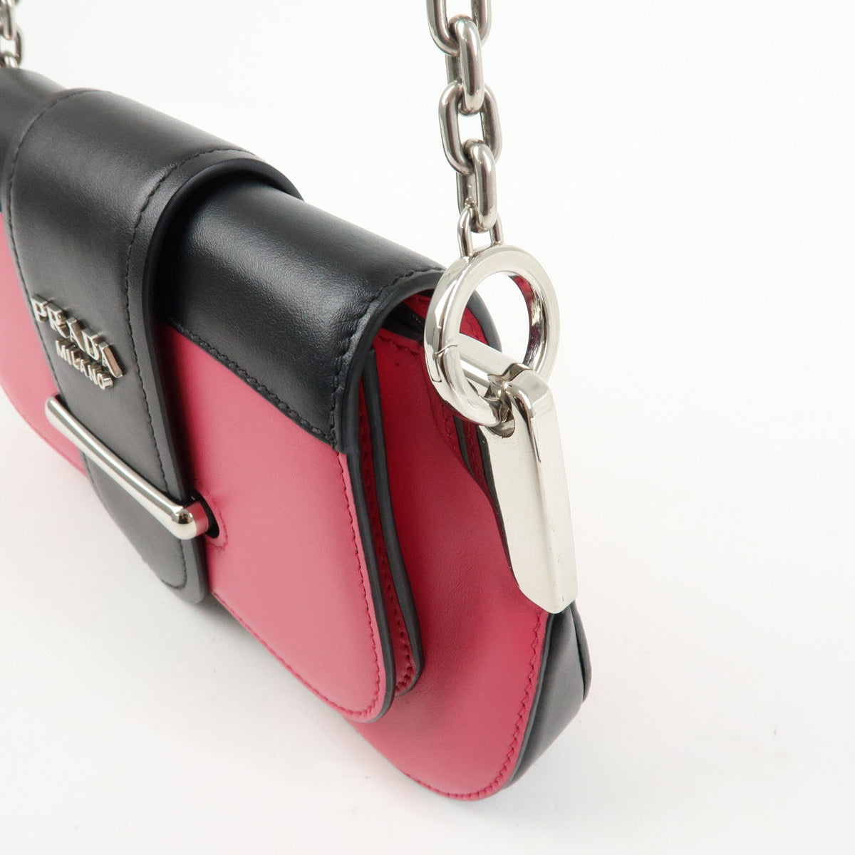 PRADA Sidonie Leather Chain Mini Shoulder Crossbody Bag Pink Black