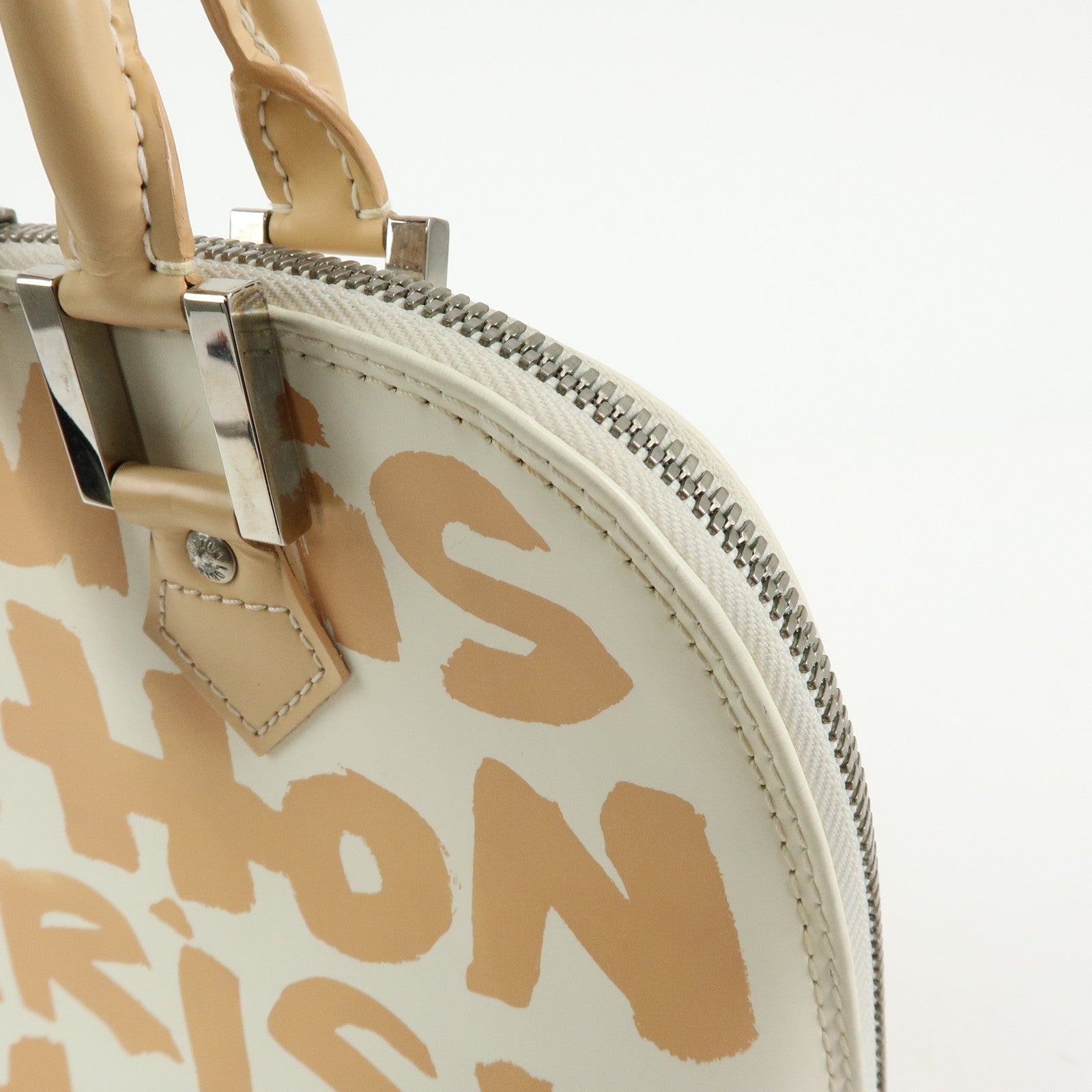 Louis Vuitton Alma MM Graffiti Leather Hand Bag Beige White M92180