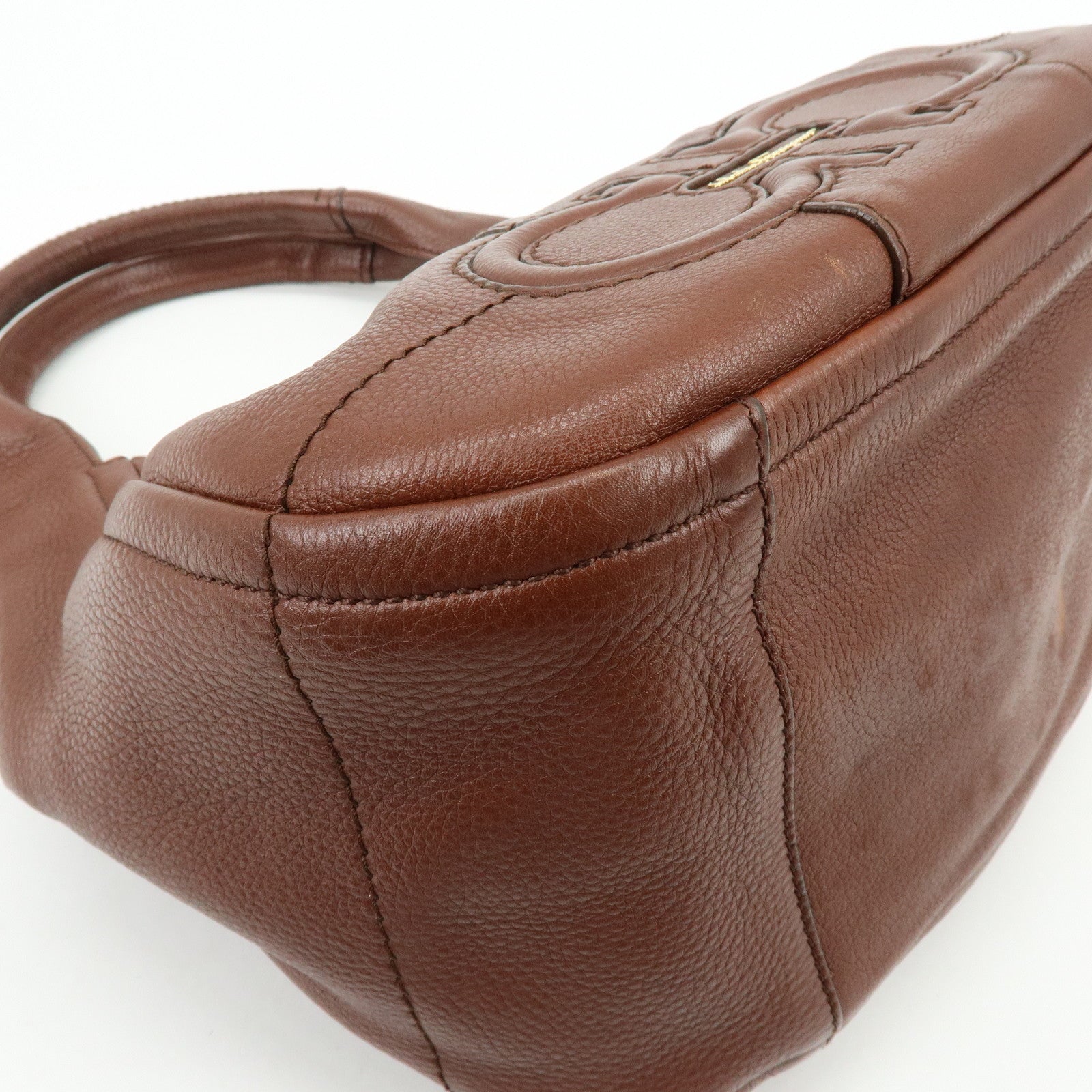 Ferragamo Gancini Leather Shoulder Bag Hand Bag Brown