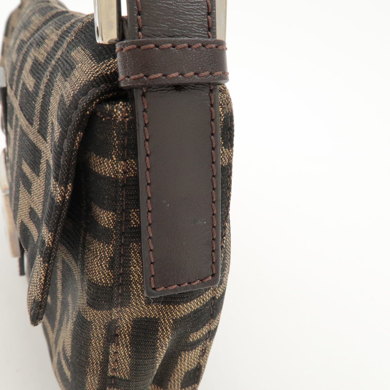 FENDI Mamma Baguette Zucca Canvas Shoulder Bag Brown Black 26424 Used