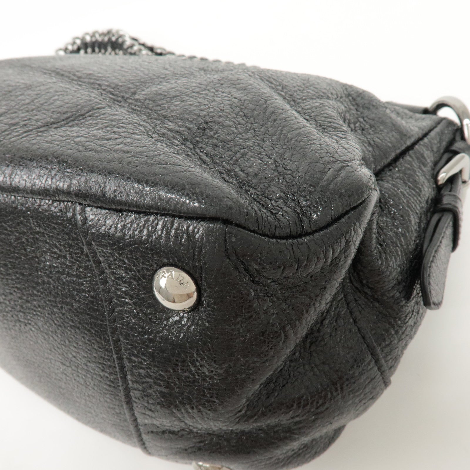 PRADA Logo Leather Chain Shoulder Bag Hand Bag Black BR4370 Used