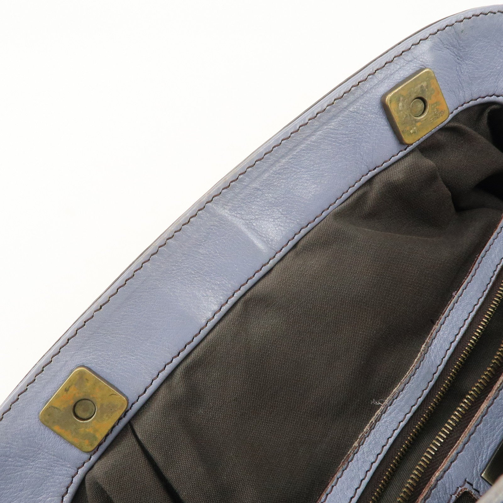 FENDI Leather Shoulder Bag Hand Bag Blue Gold HDW Used