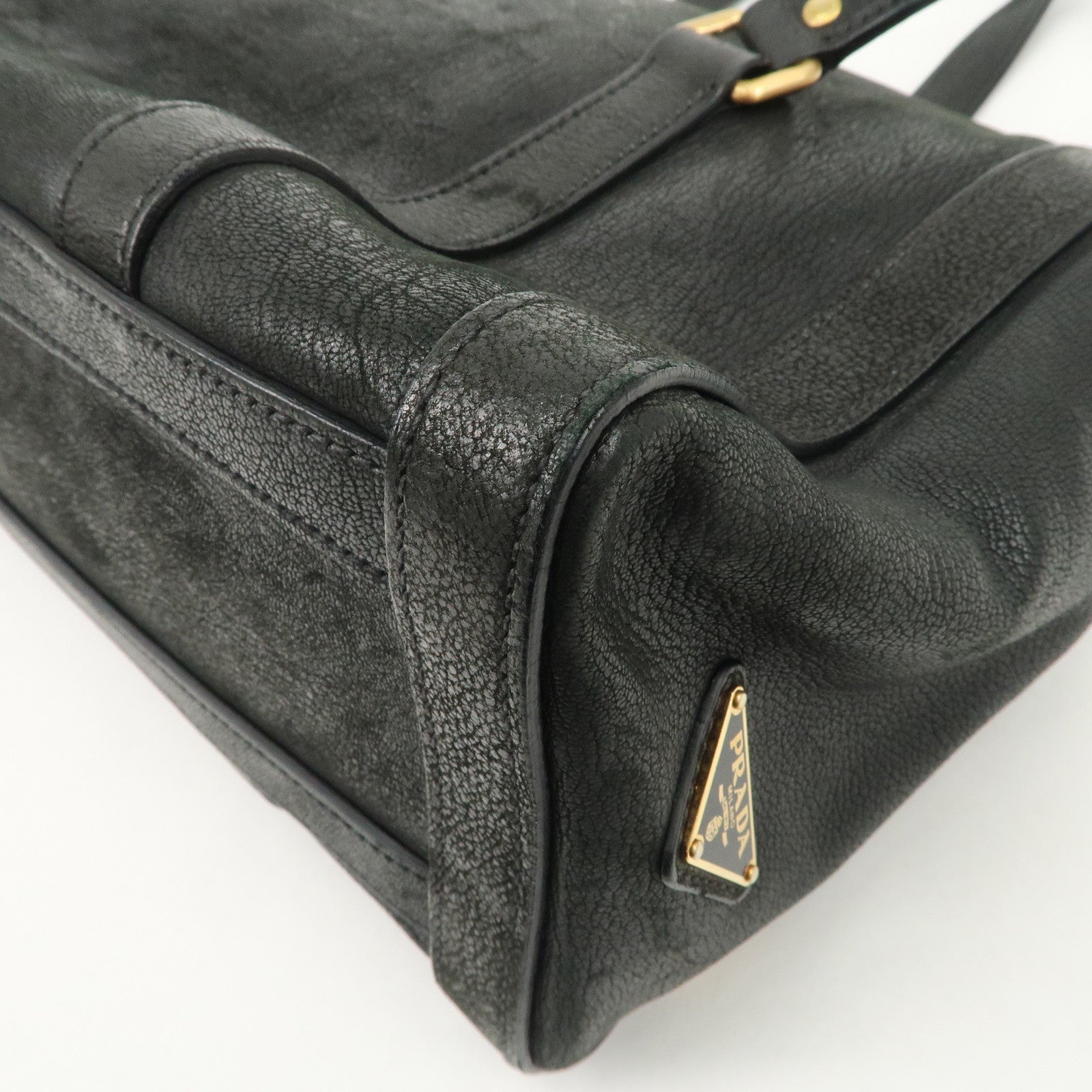 PRADA Leather Shoulder Bag Hand Bag Black BR3027 Used