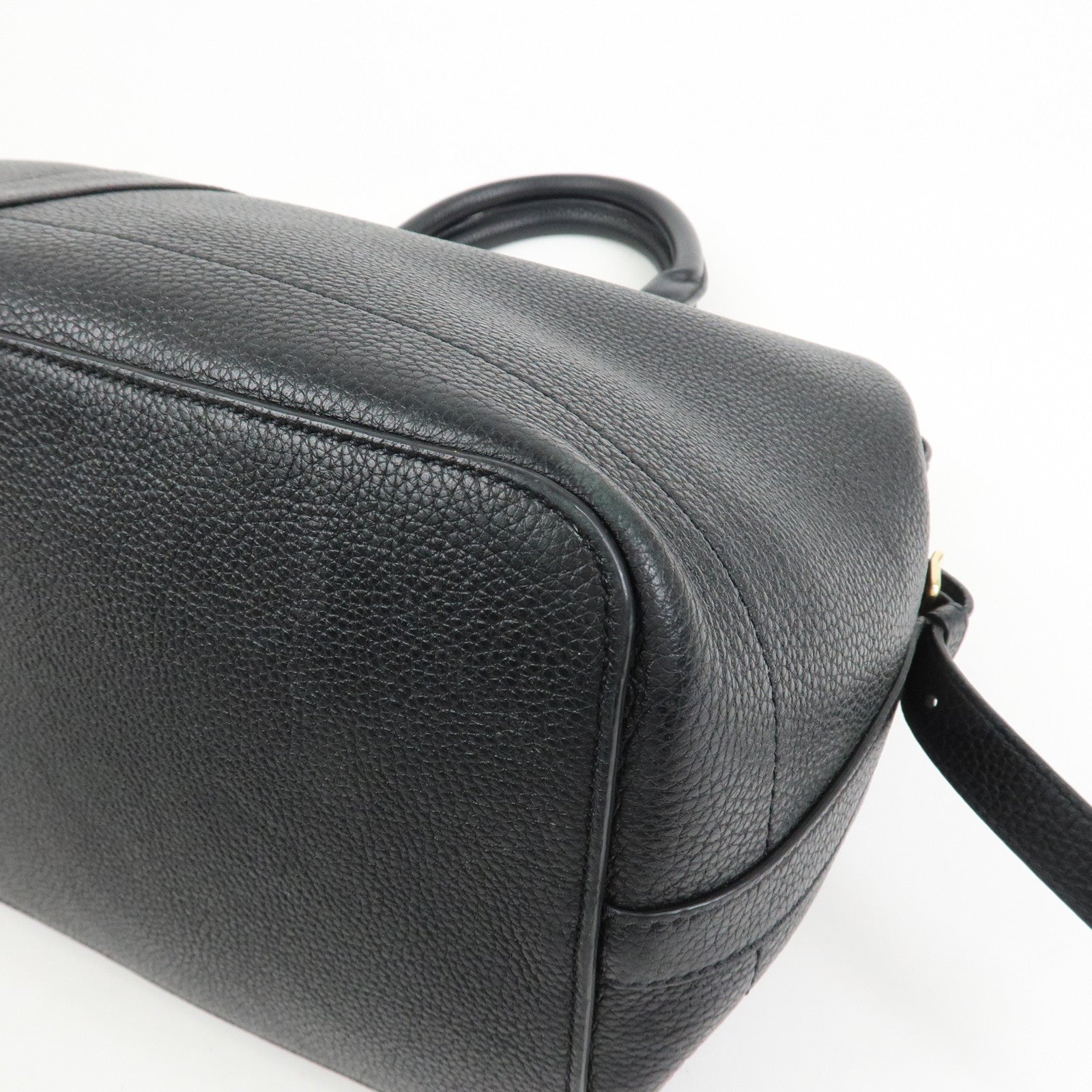 CELINE Calf Leather Boston Bag Hand Bag Black