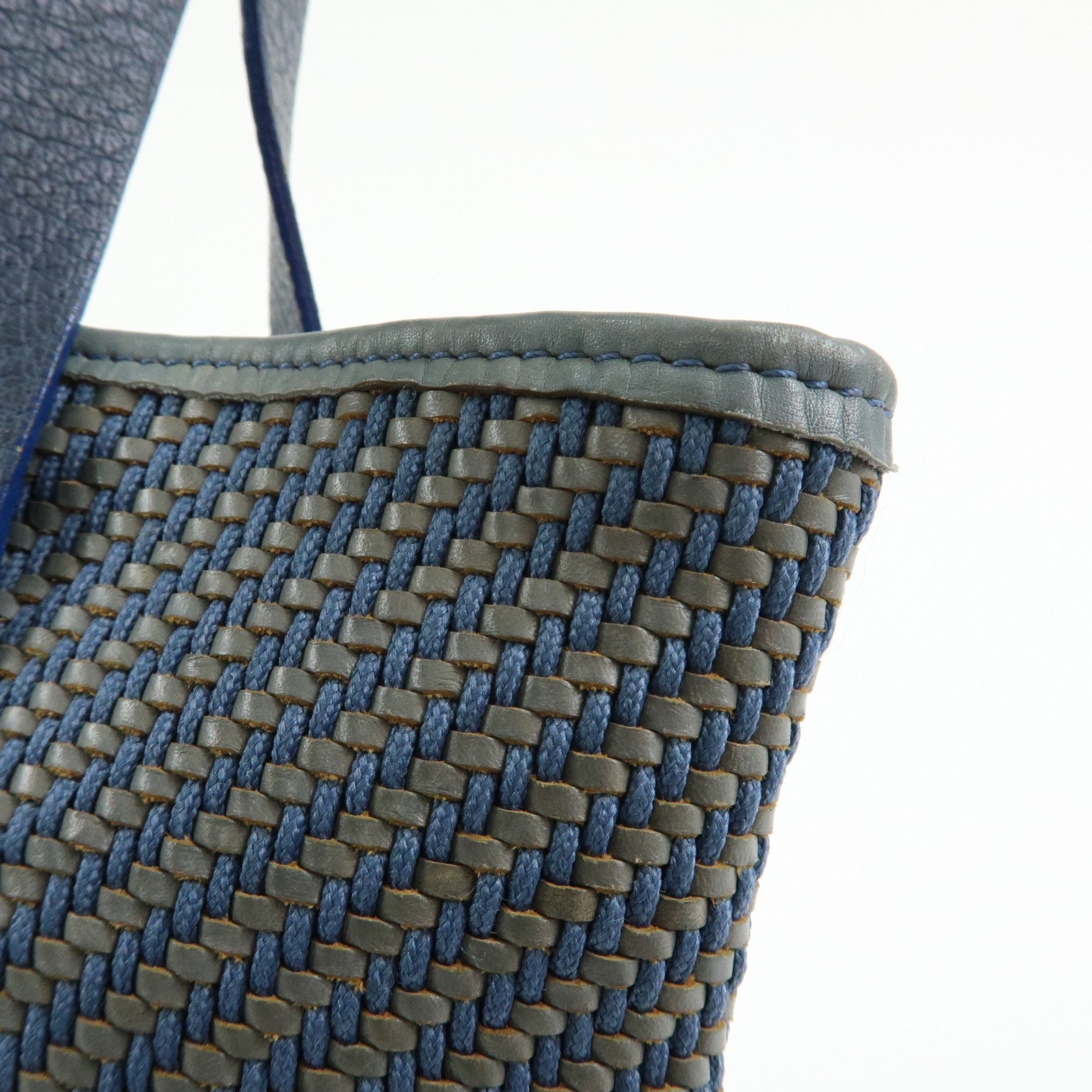 HERMES Amedaba PM Polyester Leather Mini Tote Hand Bag Blue