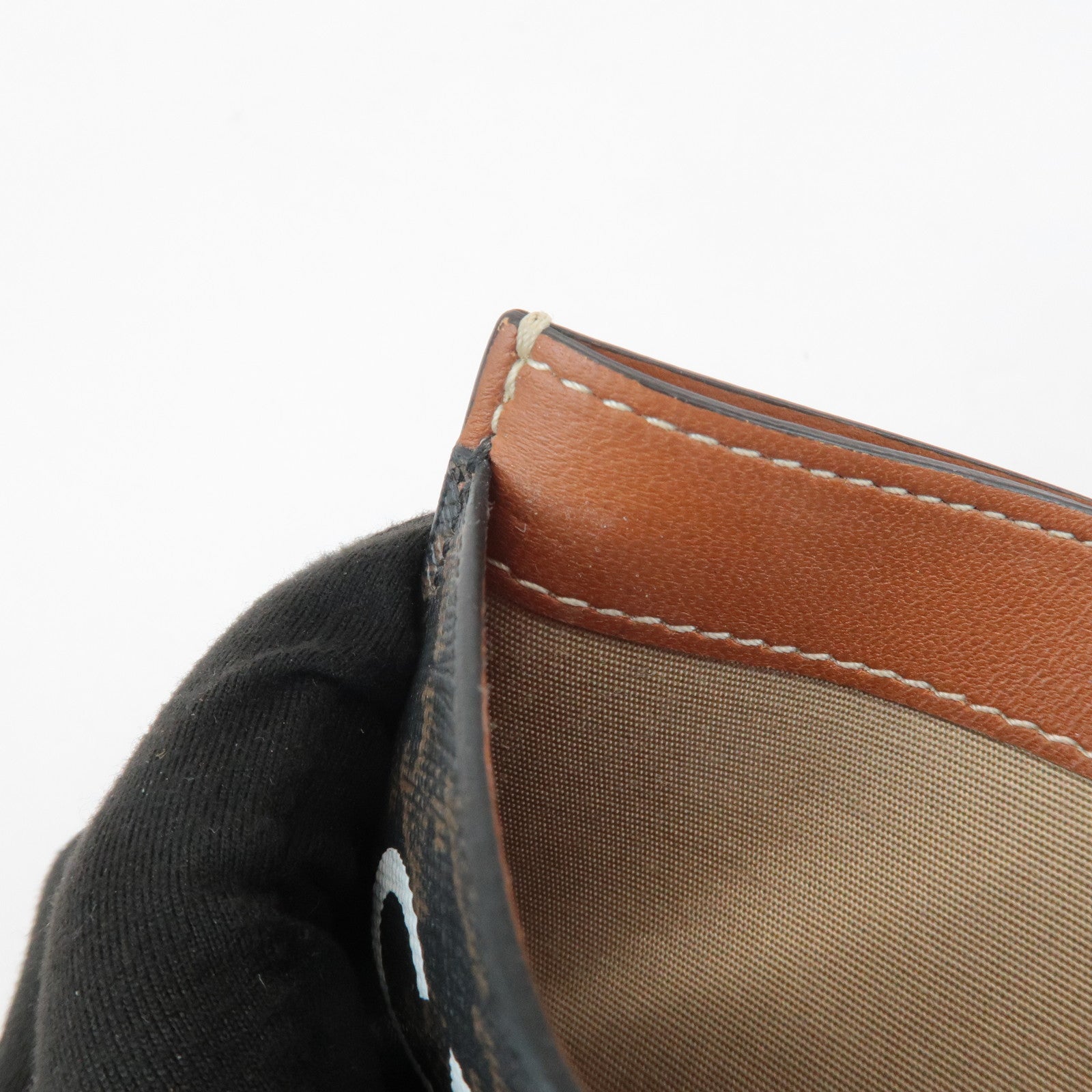 CELINE Leather Canvas Triomphe Card Case Black Brown 10B702CLY