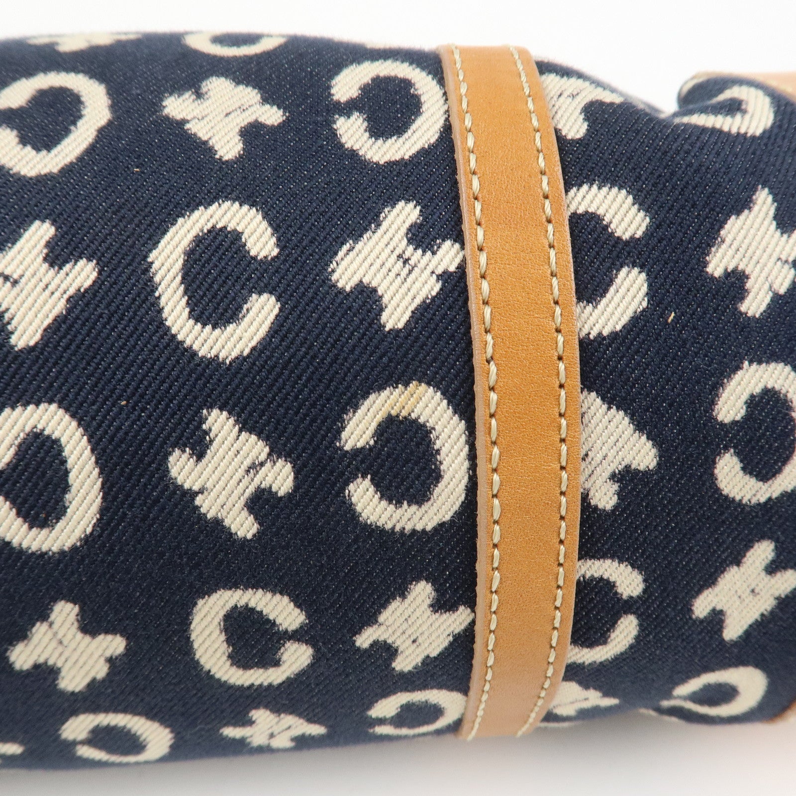 CELINE C Macadam Canvas Leather Shoulder Bag Hand Bag Navy
