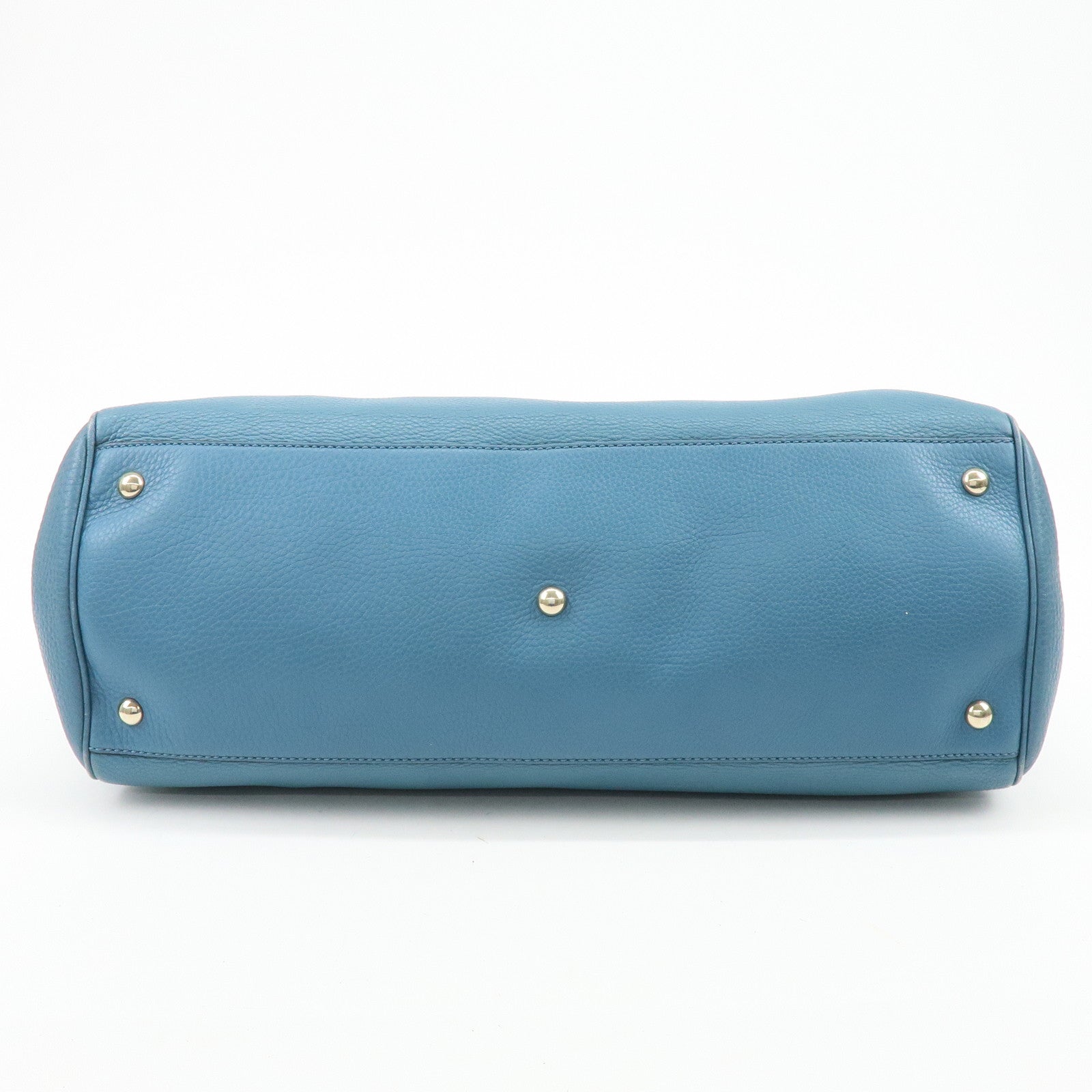 GUCCI Bamboo Shopper Large Leather Tote Bag 2Way Bag Blue 323658