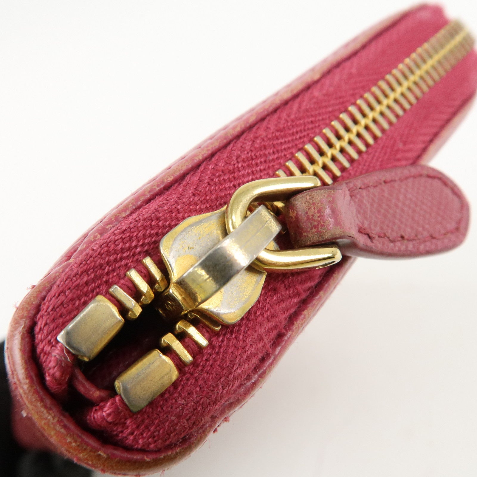 PRADA Logo Saffiano Leather Round Zippy Long Wallet Pink 1M0506 Used