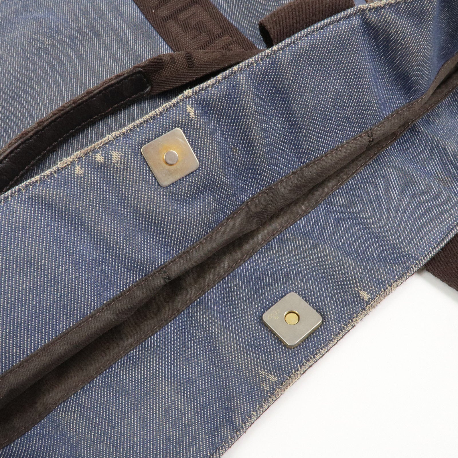 FENDI Denim Tote Bag Shoulder Bag Navy Brown 8BH165