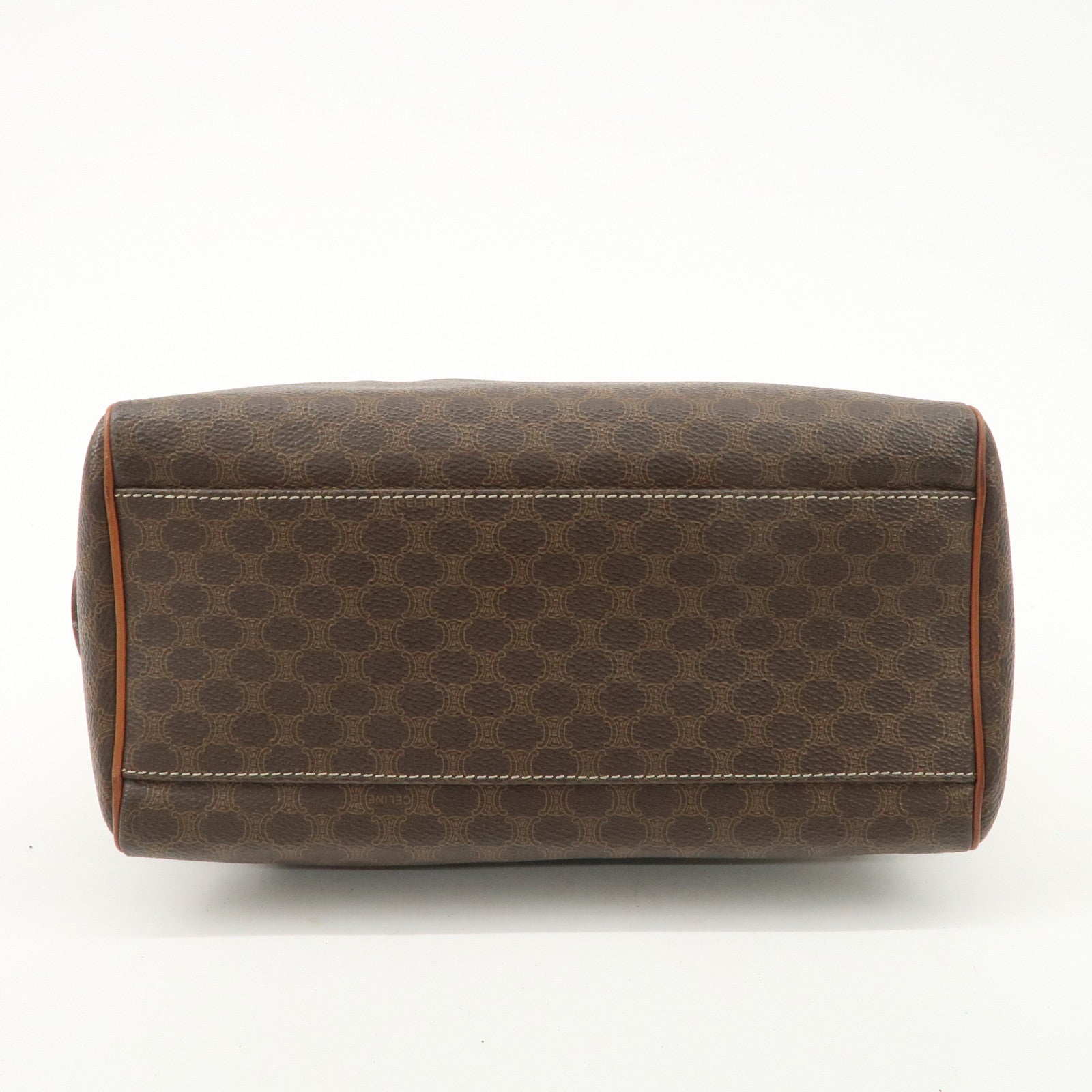 CELINE Macadam Leather PVC Boston Bag Hand Bag Brown Used