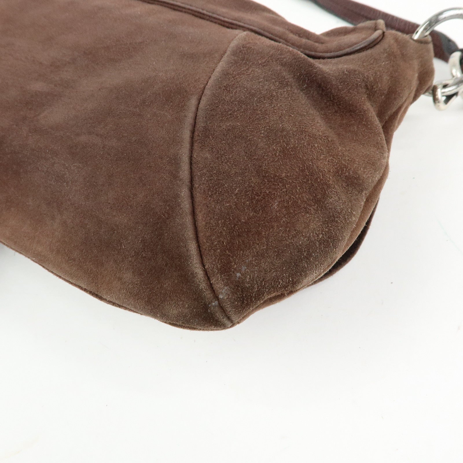 SAINT LAURENT PARIS YSL Naja Flower Suede Shoulder Bag Brown