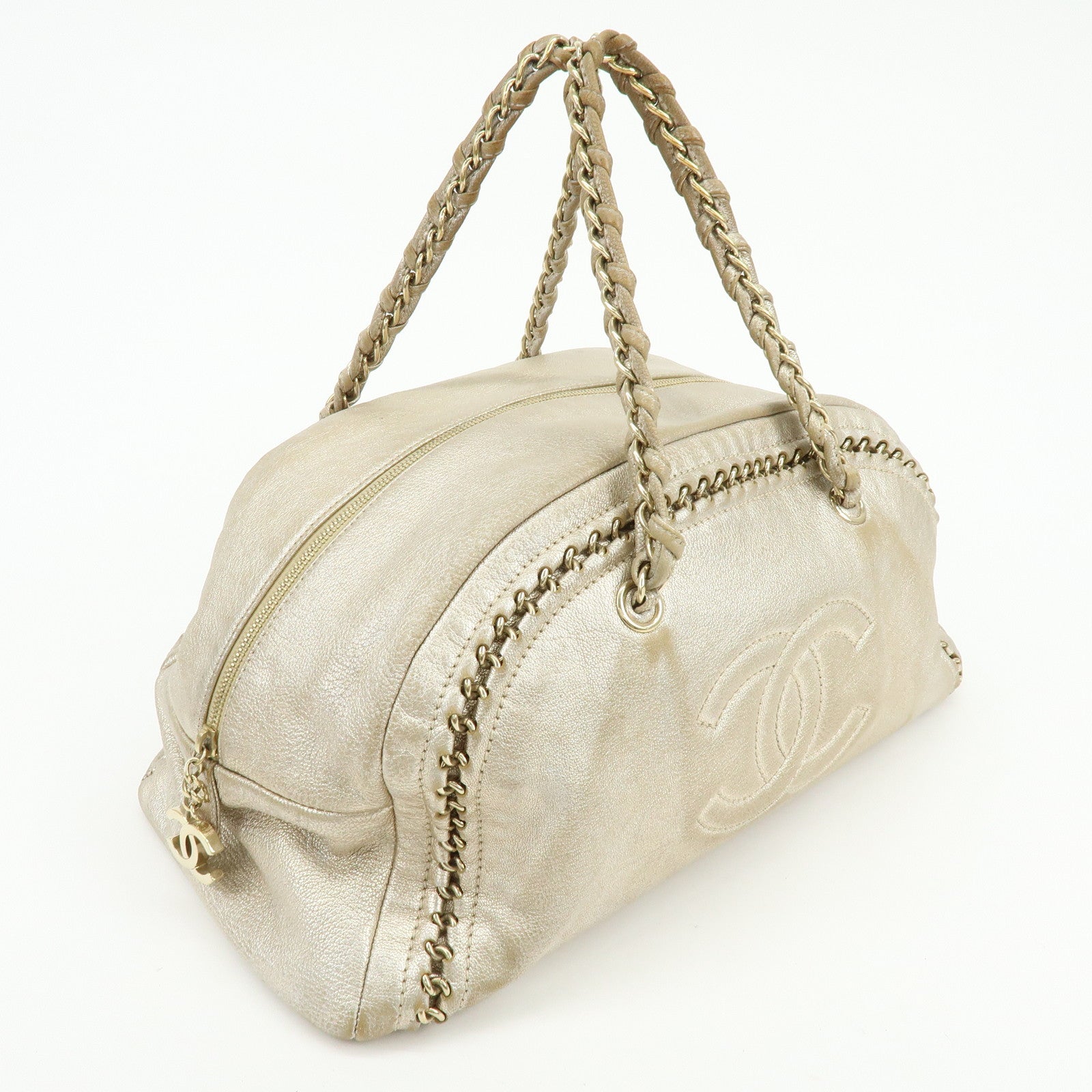 CHANEL COCO Mark Calfskin Boston Bag Shoulder Bag Silver